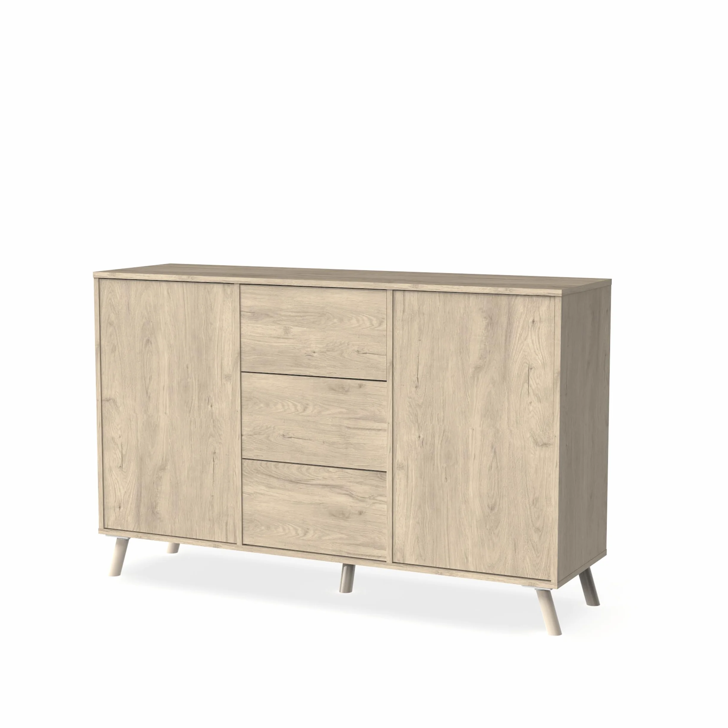 MUEBLES PITARCH | Aparador Salón Comedor, Buffet, Mueble Auxiliar, 2 Puertas y 3 Cajones, Roble Aurora, 89x140x40cm, Despensa, Cocina, Despacho, Tirador Push o Pulsador, Moderno, Nórdico, Modelo Oslo