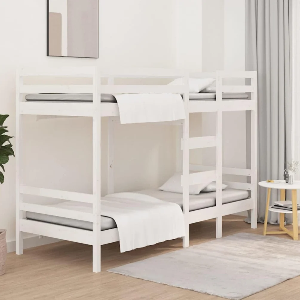 vidaXL Litera Cama Alta Somier Colchones Escalera Dormitorio Habitación Niños Adolescentes Adultos de Madera Maciza de Pino Blanco 75x190 cm