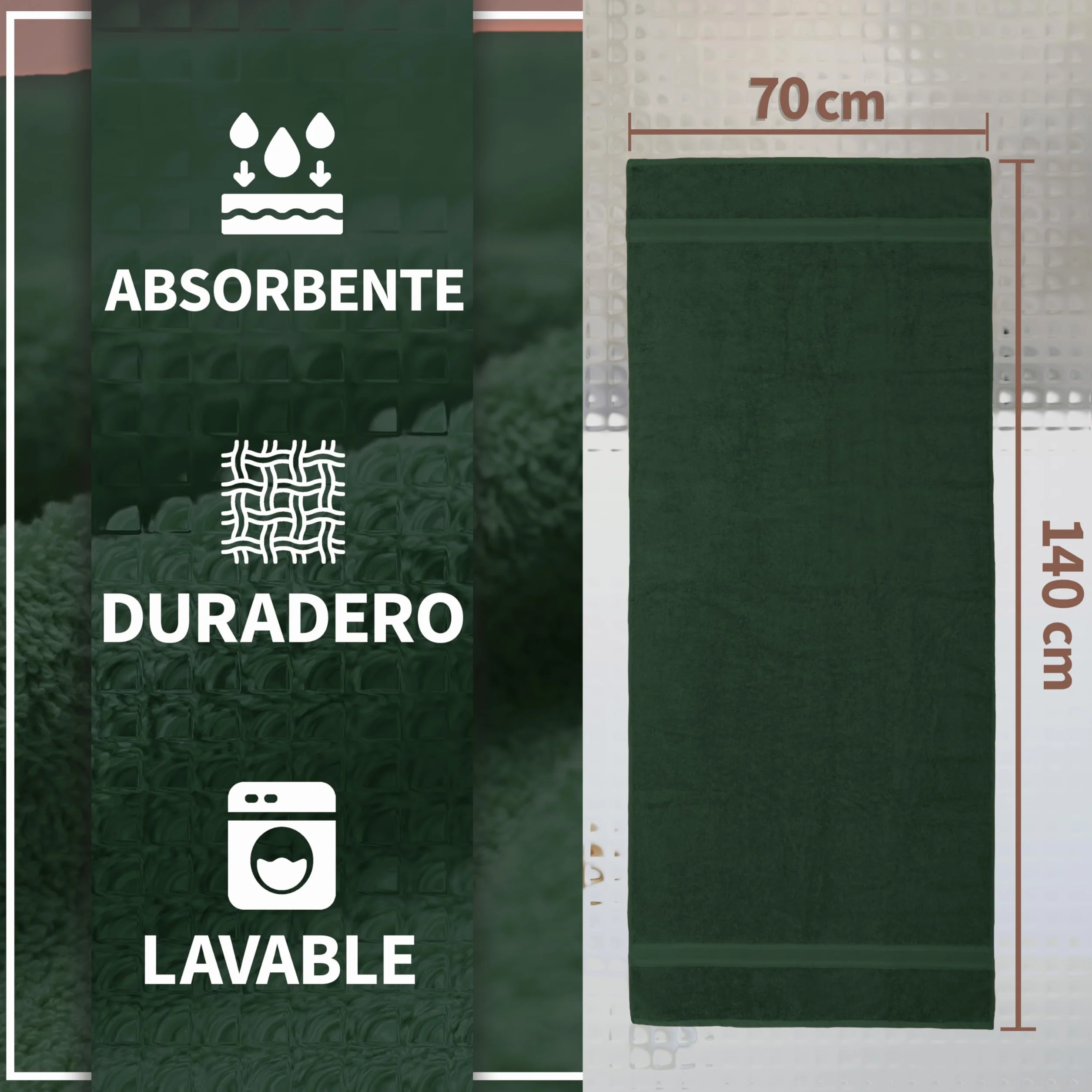 NatureMark Toallas de baño 70 x 140 cm Paquete doble Verde Oscuro