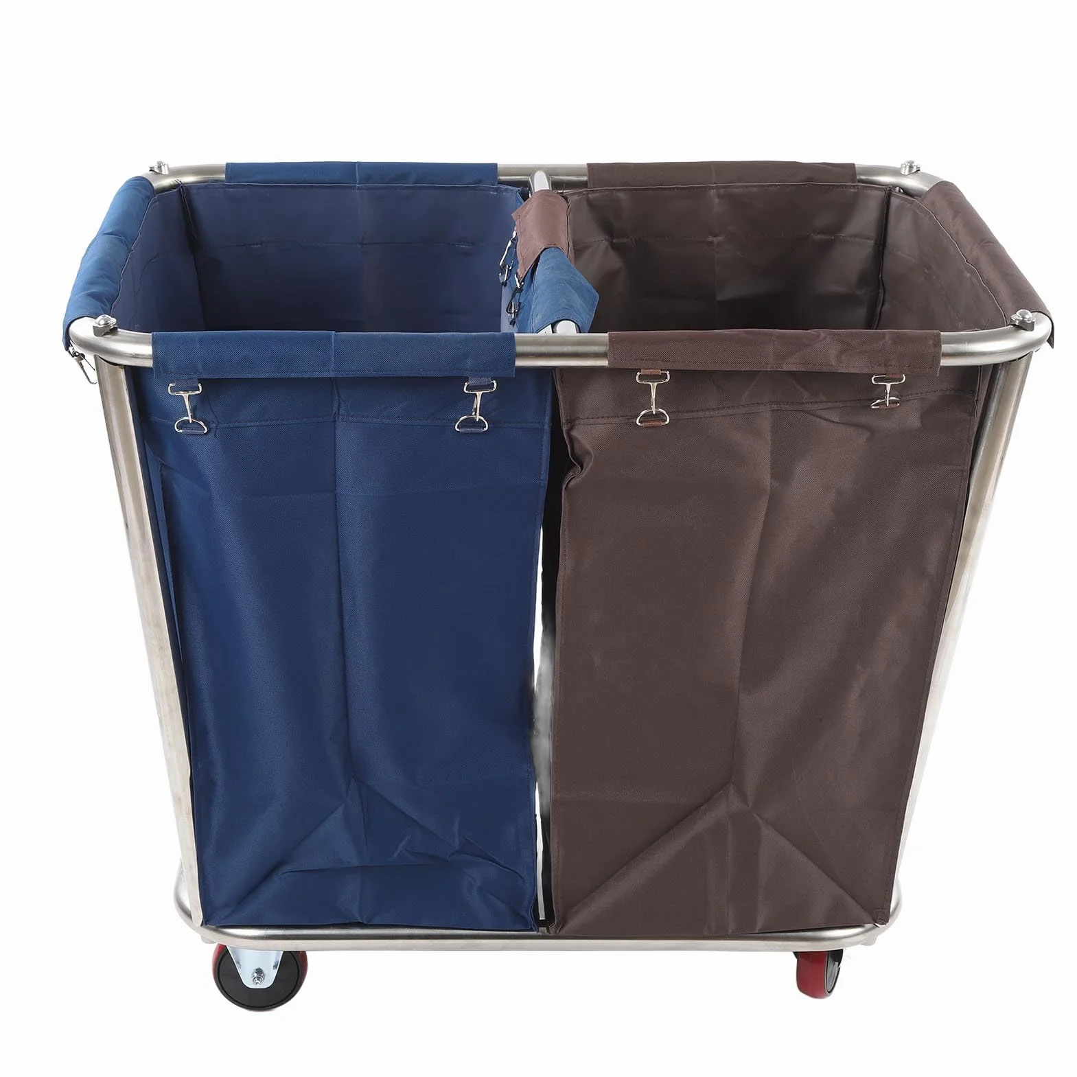 Carro de Lavandería de Gran Capacidad con 4 Ruedas, Acero Inoxidable, 2 Bolsas de Tela, Clasificador de Cestas para la Colada, Clasificación en Seco y Húmedo, Cesta para la