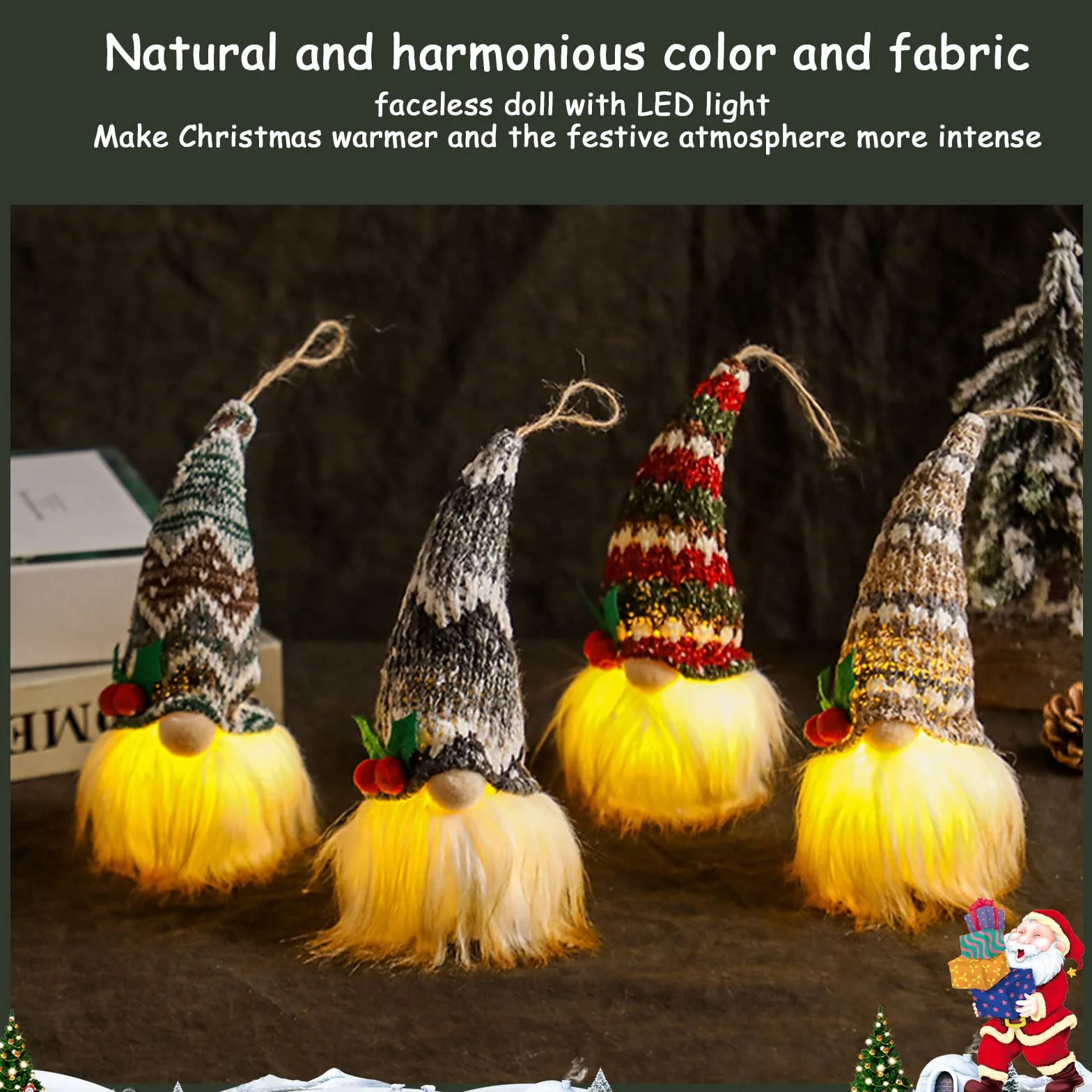Juego de 4 figuras de duendes decoración árbol de Navidad colgante
