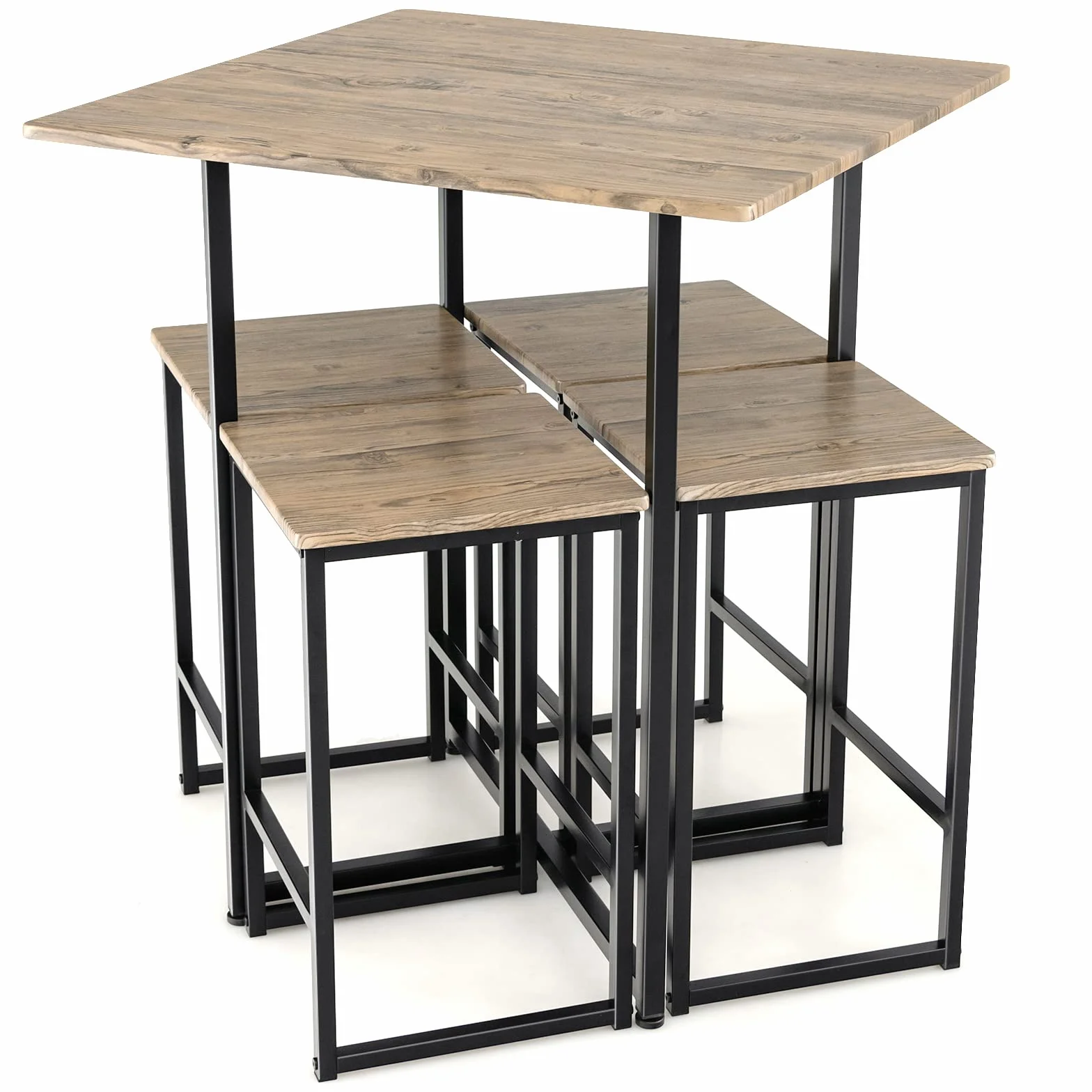 HOMASIS Mesa de bar con taburetes, juego para 4 personas, madera, decoración industrial