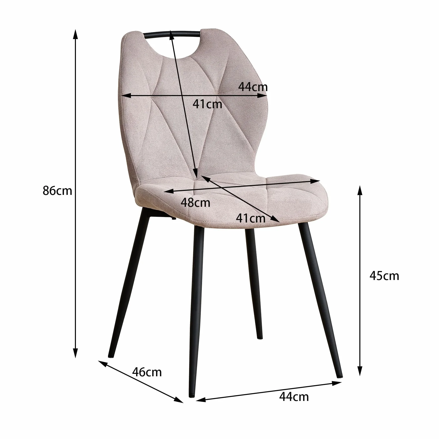 Juego de 4 Sillas de Comedor, Sillas de Cocina Tapizadas con Respaldo Alto y asa, Sillas de Tela sin Brazos para el Hogar, la Oficina, el Apartamento y la Sala (Caqui)