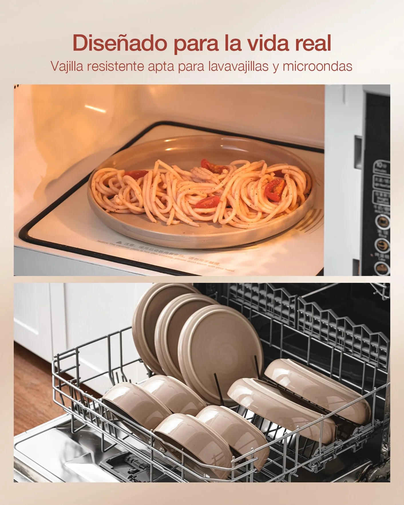 Richmount Milkyway vajilla de 12 piezas, platos y cuencos, canela marrón | Juego de vajilla de cerámica con platos llanos, platos de postre y cuencos para desayuno, apto para microondas y lavavajillas