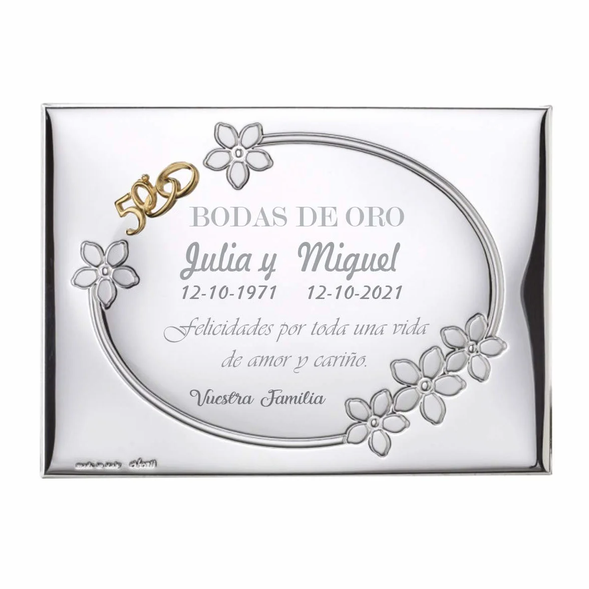 Placa Conmemorativa 50 Aniversario Bodas de Oro. Personalizado. Placa Homenaje 50 Aniversario. Placa grabada. 13x18cm
