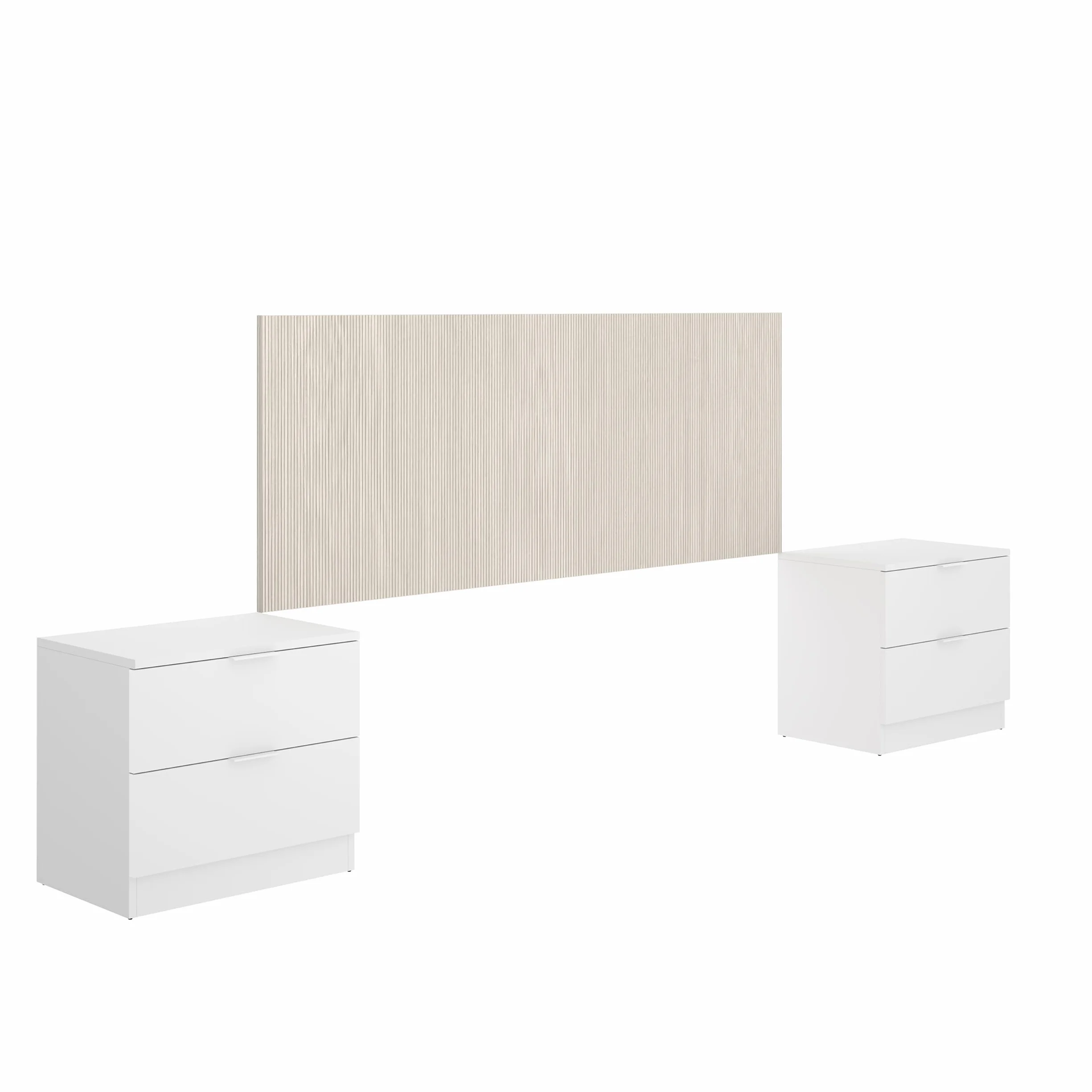 DEKIT GRUPO RIMOBEL LUSA - Cabecero con mesitas de dos cajones para cama de matrimonio - BLANCO / ALISTONADO - 106 x 256.8 x 34.2 cm