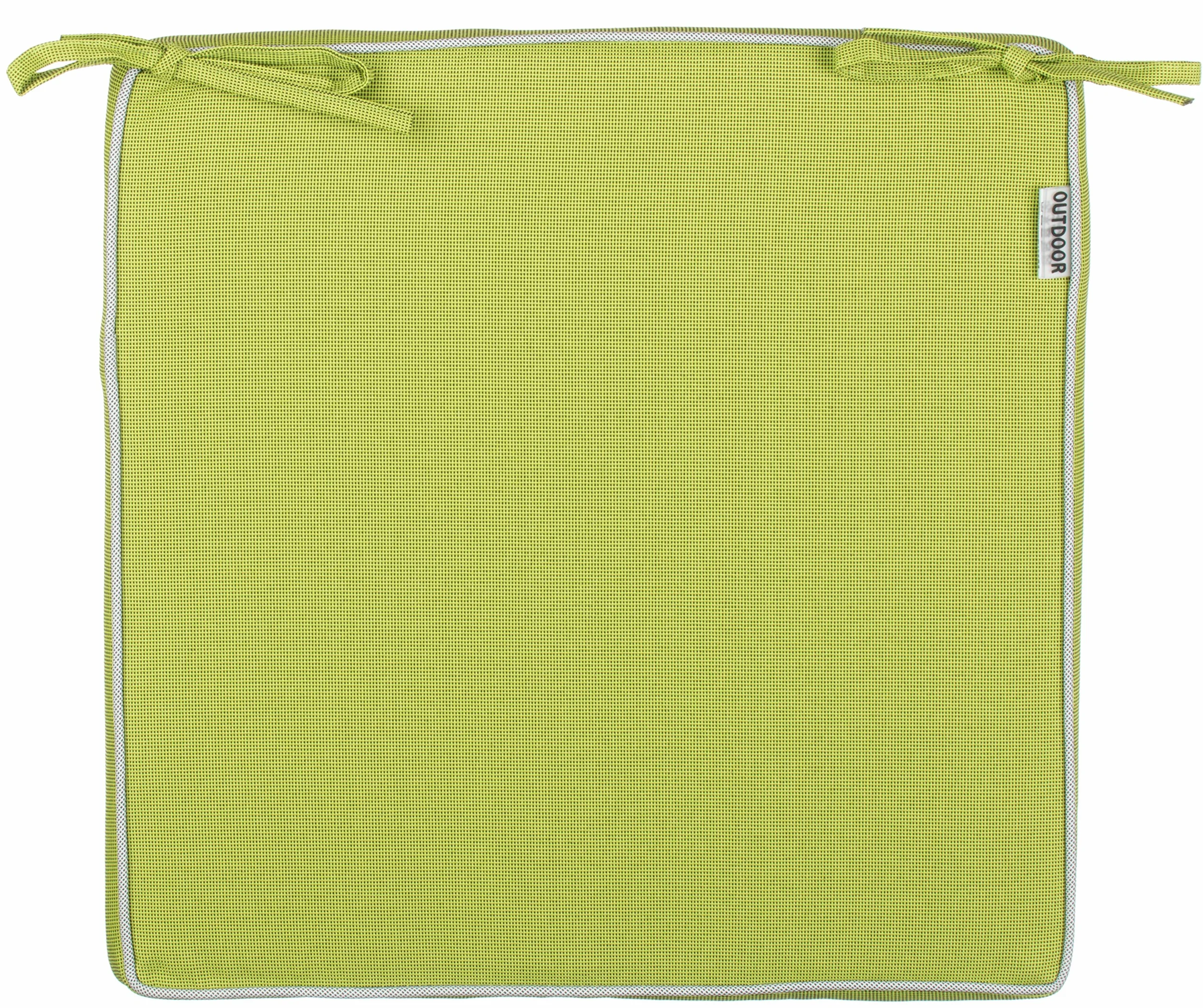 Brandsseller Set de 4 Cojines de asiento 40x40x4 cm – Cojine para silla repelente al Agua y las Manchas con Cintas de Sujeción y Ribete – interior y exterior – Cocina,Terraza, Jardín – Verde