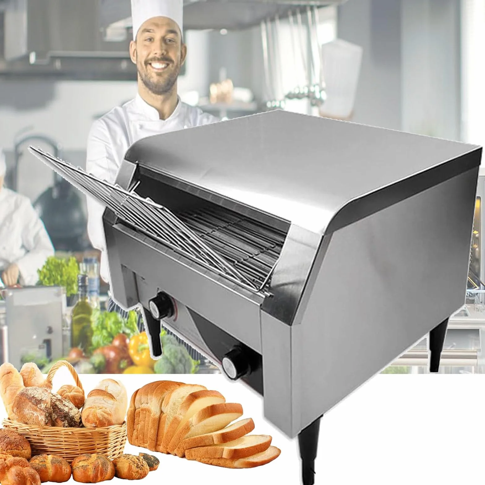 Tostadora Comercial con Cinta transportadora, Horno de Acero Inoxidable de Alta Capacidad para tostar Pan y Bollos de Forma eficiente en Servicios de alimentación.,150pieces/H