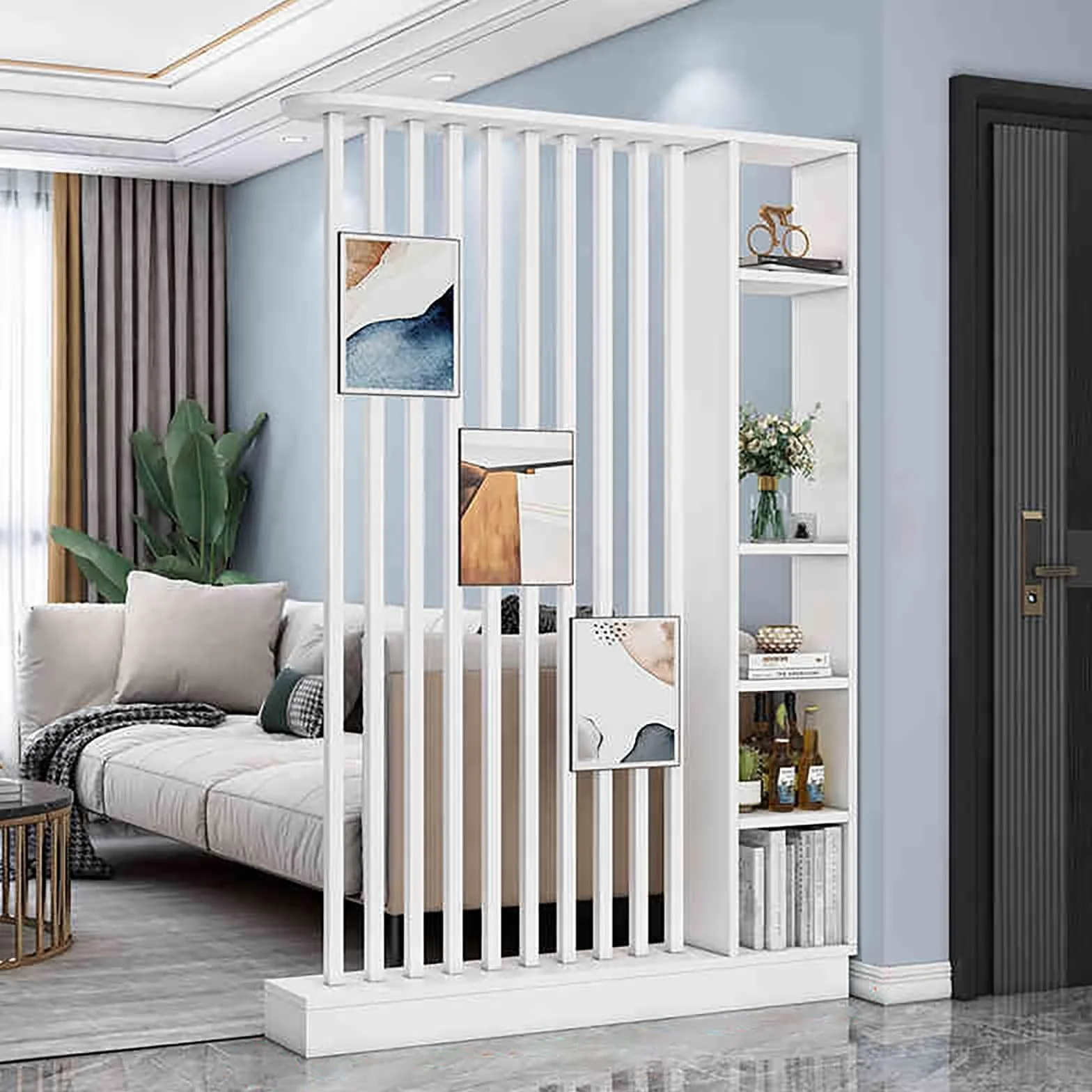 Columna de Pantalla divisoria Independiente para Entrada y Pasillo, Separador de ambientes con estantes para privacidad, Divisor de habitación del Suelo al Techo(A,140cm/55.1in)