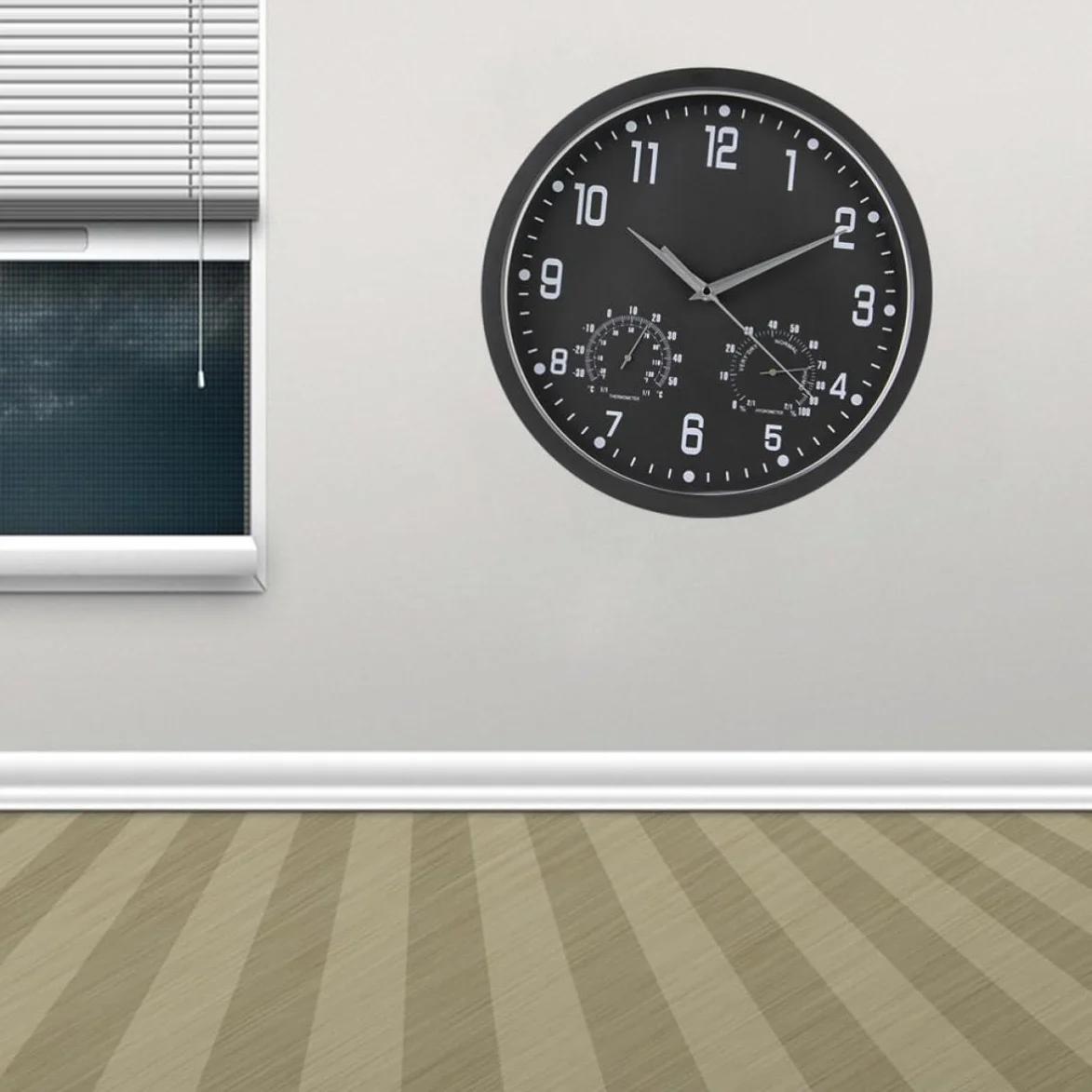 DECHOUS Reloj de Pared Moderno Termómetro y Higrómetro Diseño Retro Elegante Números Grandes y Movimiento de Cuarzo Silencioso para Salón Dormitorio y Oficina Marco Negro y Agujas