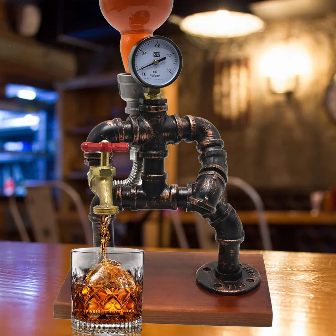 Steampunk - Dispensador de licor para decoración de pipa, soporte industrial para whisky con accesorios de barra de estilo rústico para el hogar, bar, arte