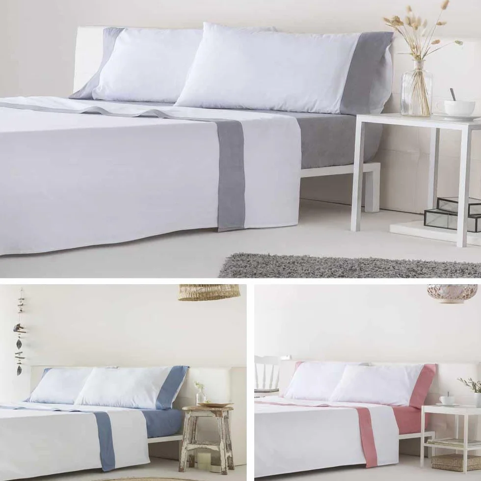COTTON ARTean Juego sábanas Cama 150 Algodón Orgánico IZKI Gris | Incluye 4 piezas: encimera, bajera ajustable, 2 fundas de almohada. Certificado OEKO-TEX