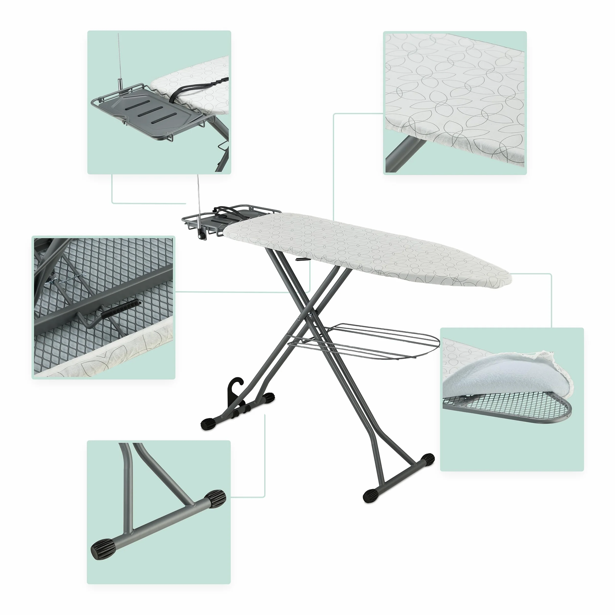 Relaxdays Tabla de Planchar para Plancha de Vapor, 115 x 39 cm, Regulable en Altura, Plegable, Estante, Blanco/Plateado
