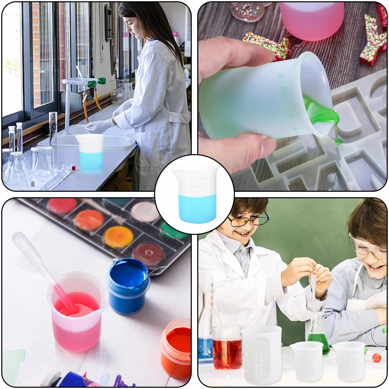 Tazas de Silicona para Resina 30ml/100ml/250ml - Taza Medidora con Escala Precisa para Bricolaje