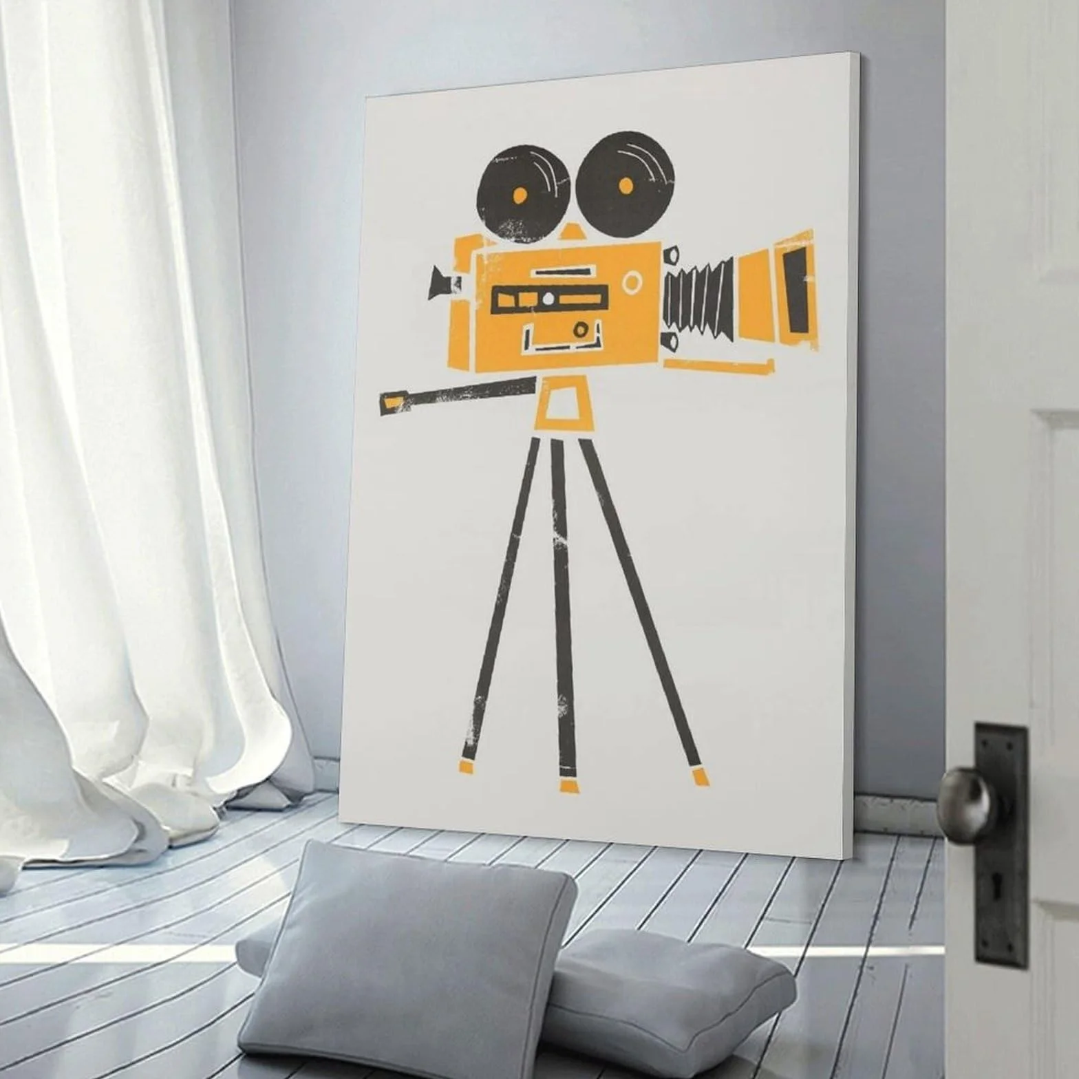 QOGDAF Póster de lienzo con cámara cine, decoración de dormitorio, paisaje, oficina, habitación, regalo, 40 x 60 cm