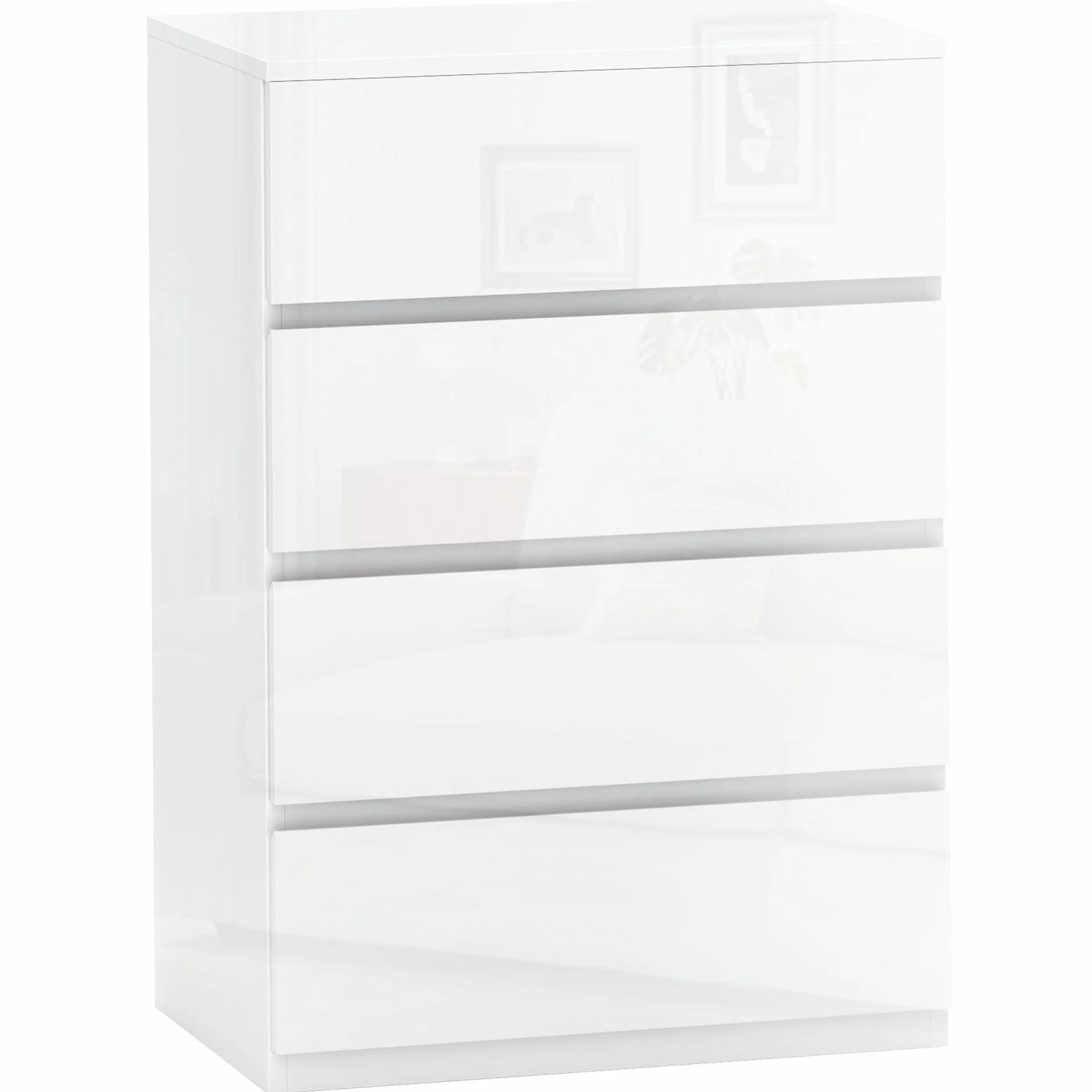 HOMCOM Cómoda con 4 Cajones Cómoda de Dormitorio Moderno con Diseño Anti-vuelco Cajonera para Salón Pasillo 55x33x80 cm Blanco Brillante