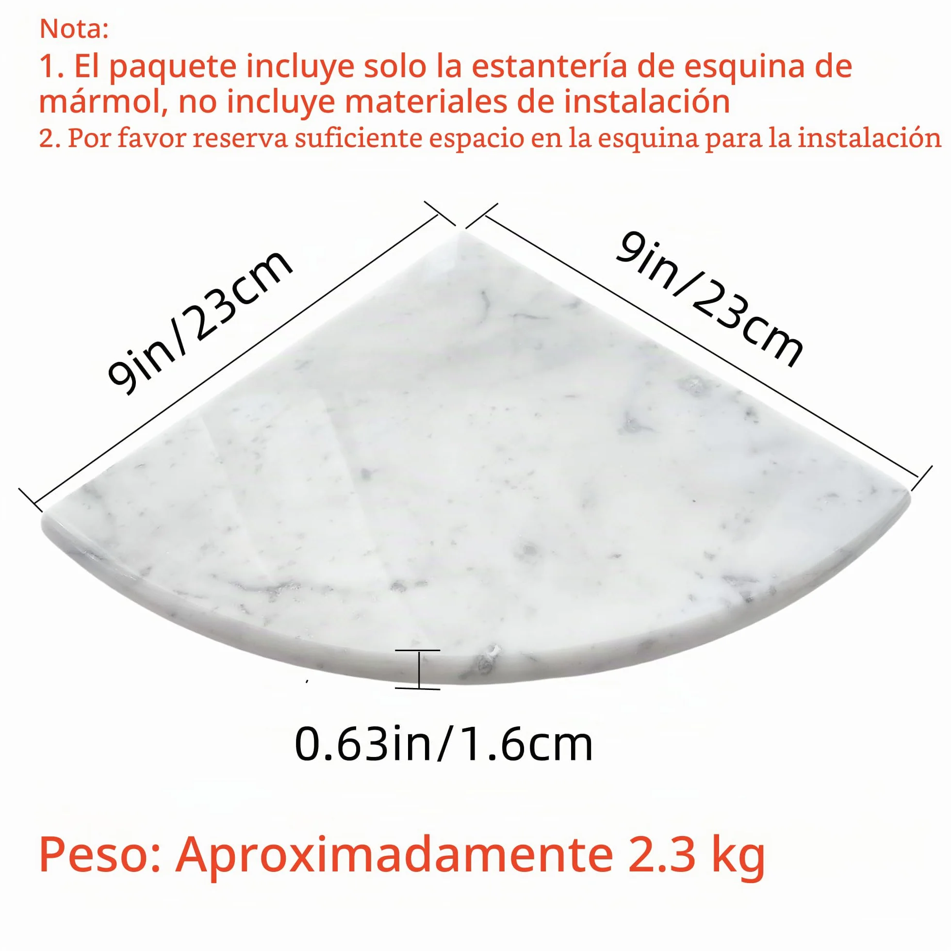 2 estantes esquineros de mármol para ducha para baño, estantes de esquina de mármol natural de 9 pulgadas para baño, montado en la pared, ambos lados pulidos (2, color blanco Carrara)