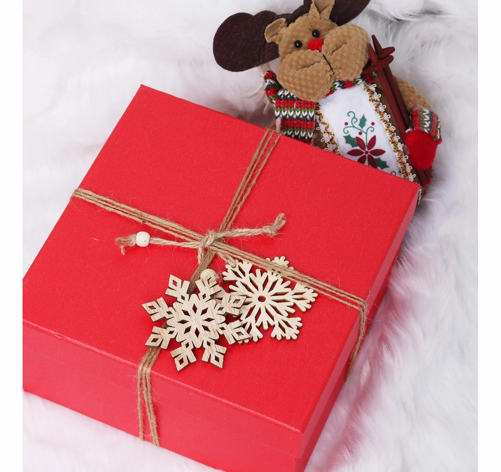 Adornos de Madera Navidad Copos de Nieve 18pcs Colgante Decoración Rústica