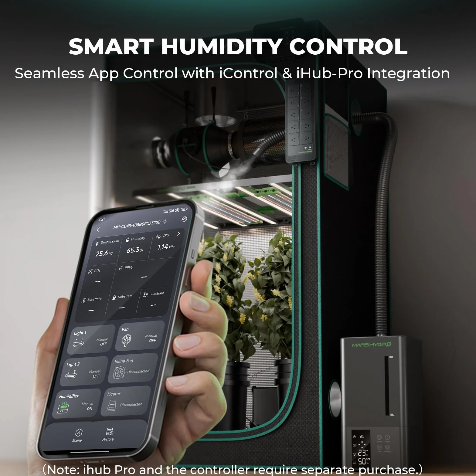 MARS HYDRO Humidifier de plantas de 6 l, con humidificación ajustable, función de temporizador, precisión ultrasónica y operación silenciosa, sello sin fugas para cultivar, plantar en interiores