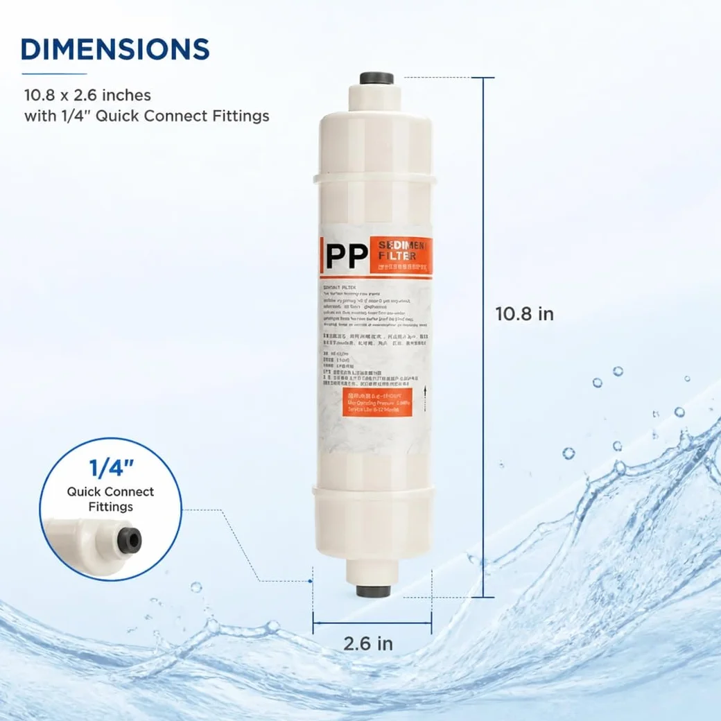 Paquete De 4 Cartuchos Prefiltro De Sedimentos De Algodón PP 10",con Conectores Rápidos 1/4" Para Sistemas Ósmosis Inversa, Agua De Pozo Y Filtración Bajo El Fregadero