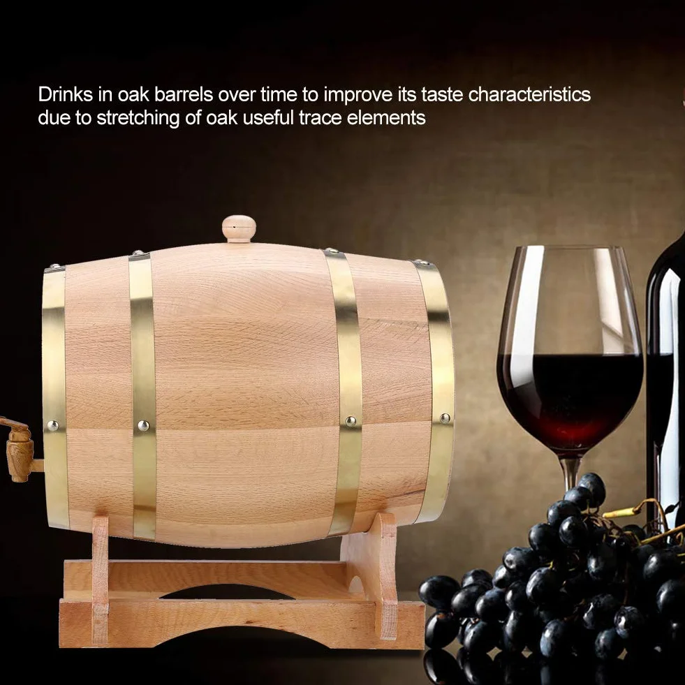 Barril Vino 10 Litros, Barril Vino Madera Roble Vintage con Soporte para Whisky Borbón Tequila