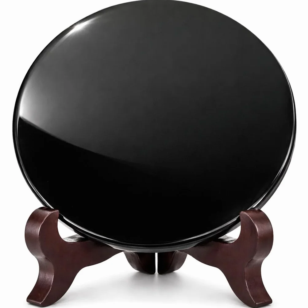 Polar Jade Espejo de adivino obsidiana Negro (110 mm/4.3" con Soporte de Madera)