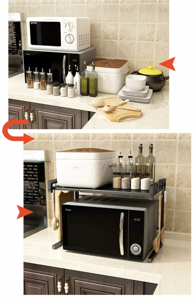 Vinteky Estante de Horno para Microondas, Estantería de Cocina, Ideal para Colgar Multifuncional Organizador Estantería Cocina, Negro