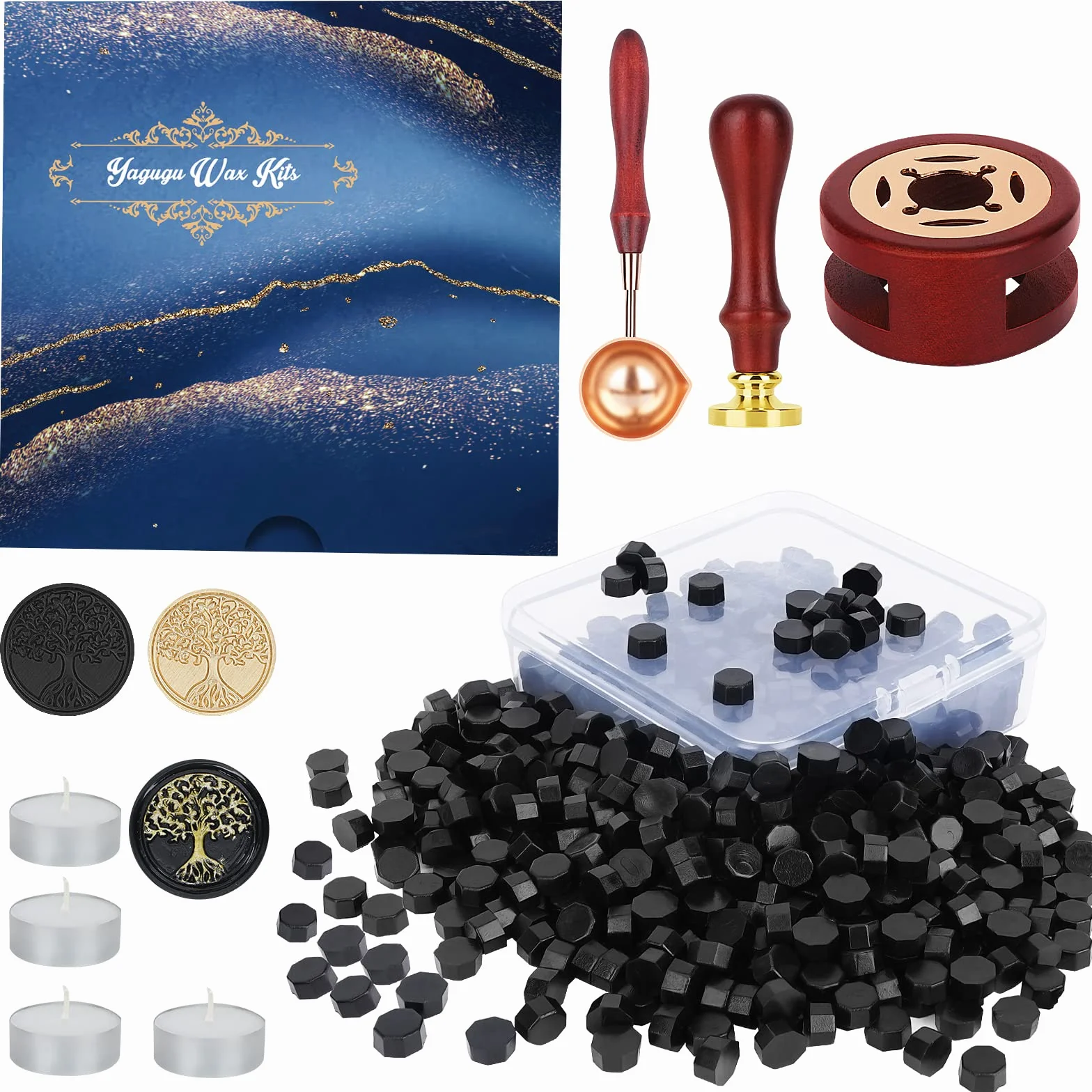 Kit de sellos de cera de 357 piezas, juego de sellos de cera con cuentas de cera, sello de cera, calentador de cera, cuchara, velas, kit de sellos de cera, kit para bolsas