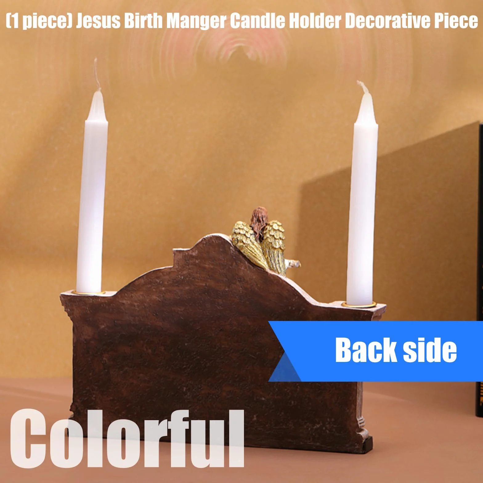 Soporte para belén con figuras de la Sagrada Familia Resina Decoraciones de Adviento de Navidad para vacaciones Regalos de mesa Santa Familia Cuna con Candelabro
