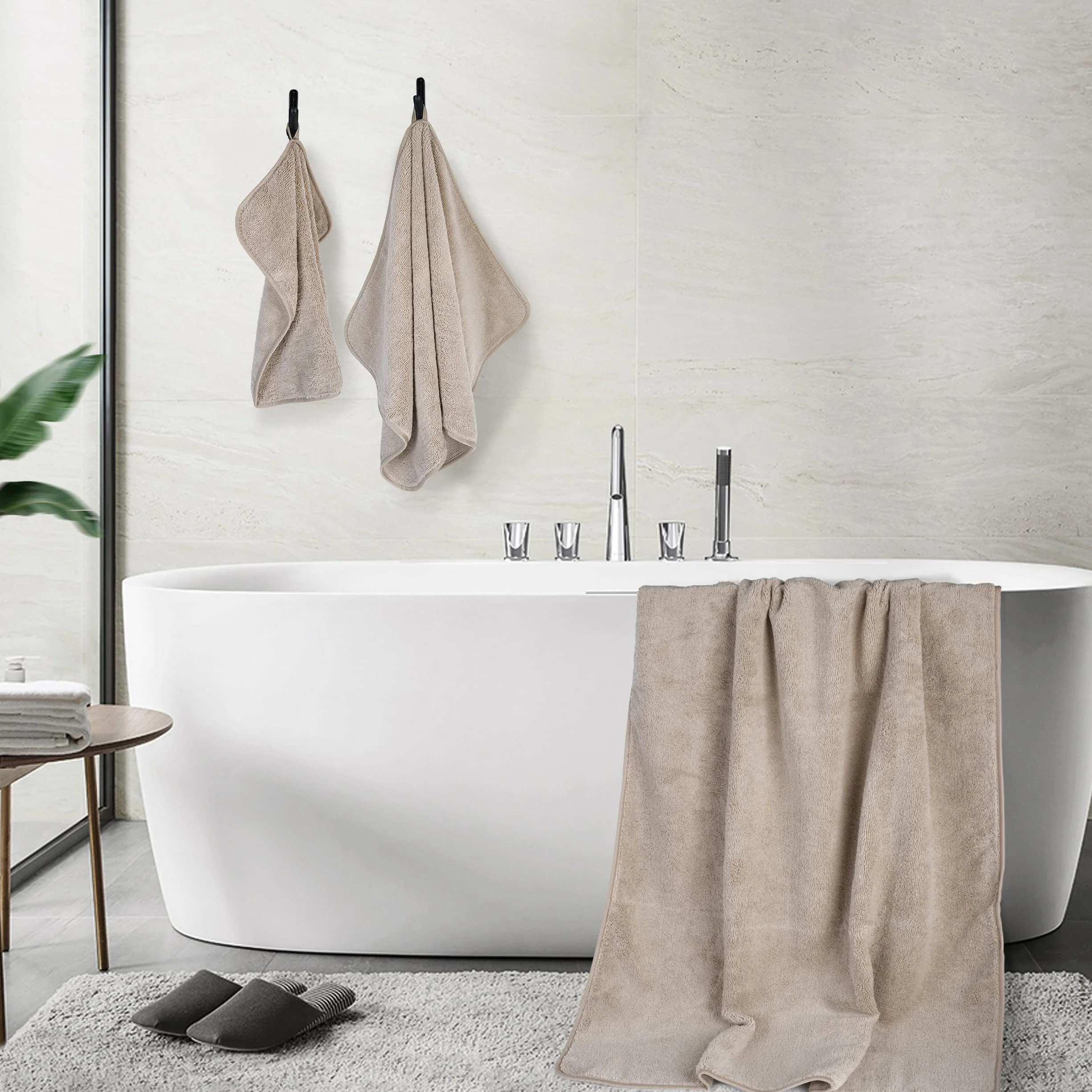 Juego de Toallas de baño de Microfibra Antipelusa Secado rápido Pack de 6 Beige