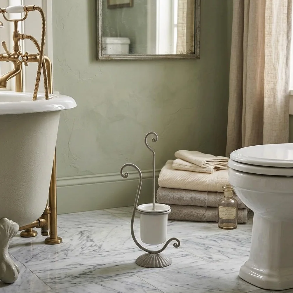 Linea baño 'Relax' Portascopino Plata de hierro forjado y cerámica italiana