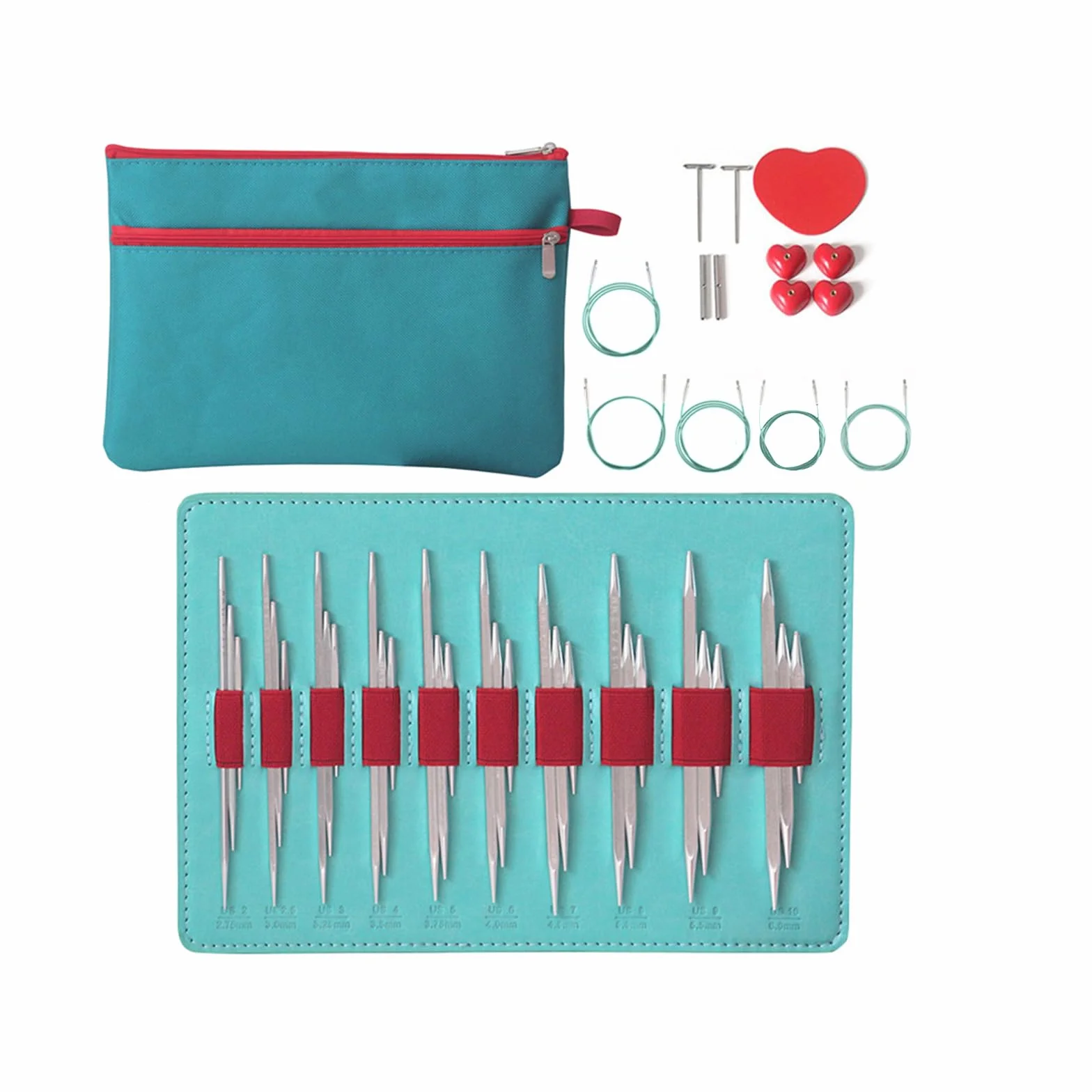 10 pares de agujas de tejer redondas de aluminio intercambiables con bolsa de almacenamiento, 2, 75-6, 0 mm, para tejer hilos, manualidades, tejer agujas