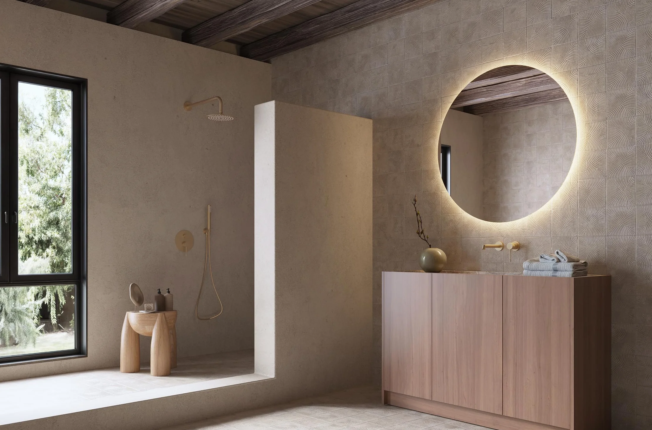 Mice - Espejo Redondo de Pared con Iluminación LED luz cálida (3.000k), Retroiluminado - Espejos de Dormitorio, Maquillaje, Baño, Vestidor con Luz Led Ø 80 cm