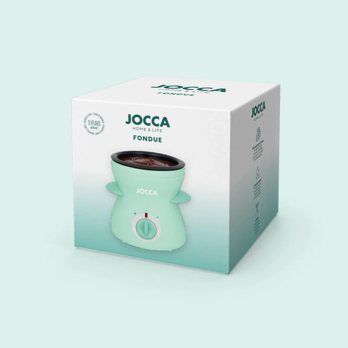 Jocca Mini fondue eléctrica 350 ml 2 niveles temperatura antiadherente extraíble 4 tenedores turquesa