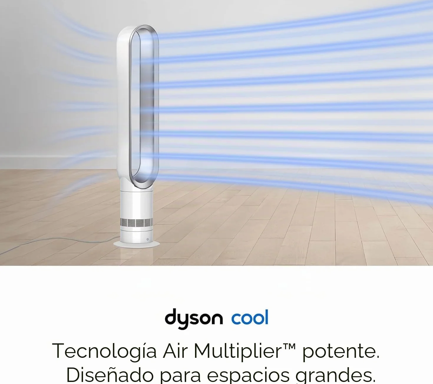Dyson Cool AM07 - Ventilador de pie para dormitorio, mando a distancia, 100 cm, 9 horas temporizador, silencioso, 48 dB, ahorro de energía, blanco/plateado