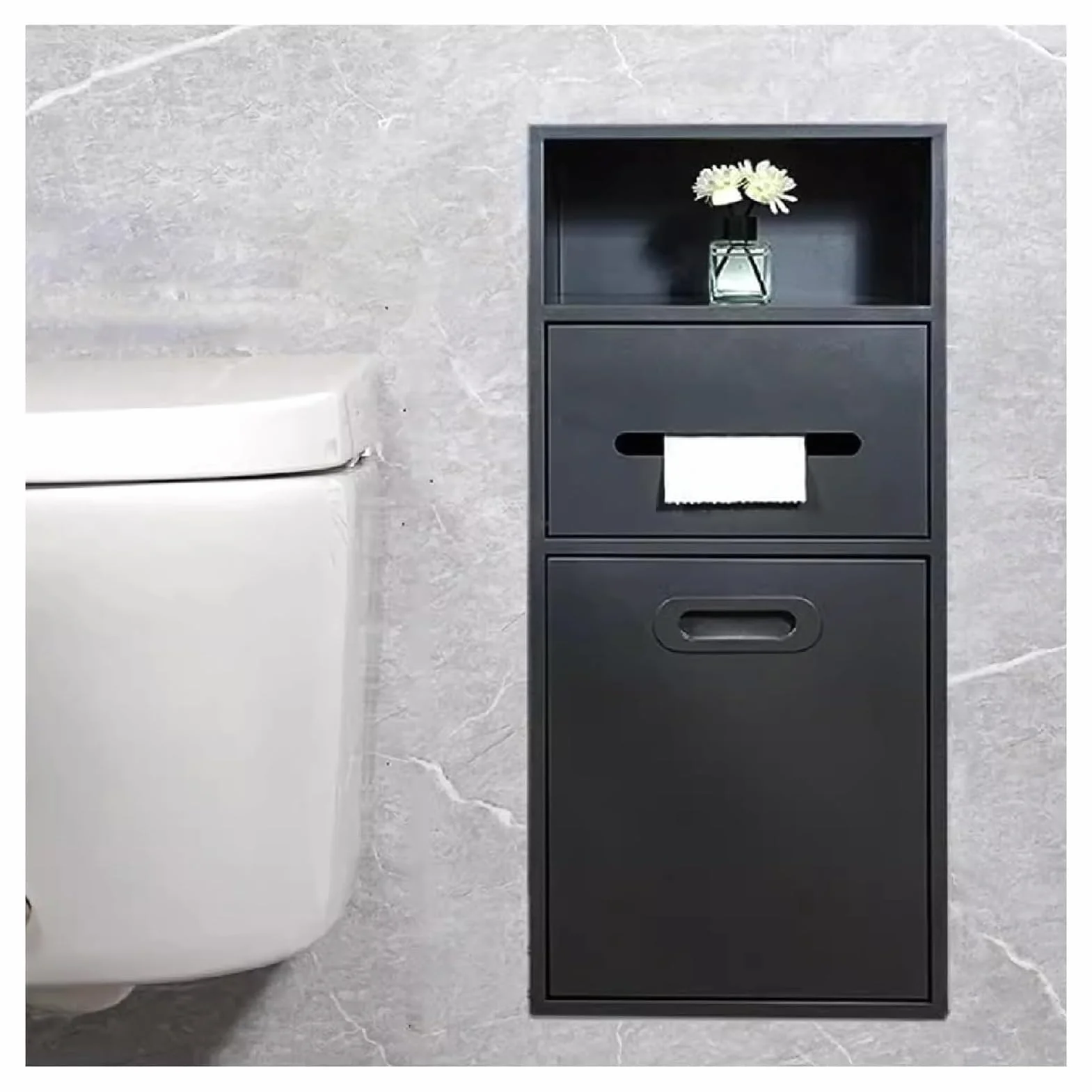 Nicho de ducha de acero inoxidable, nicho de pared, armario de metal impermeable para inodoro, estante empotrado para almacenamiento de baño, champú, artículos de tocador, gris, 66 x 30 x 14 cm