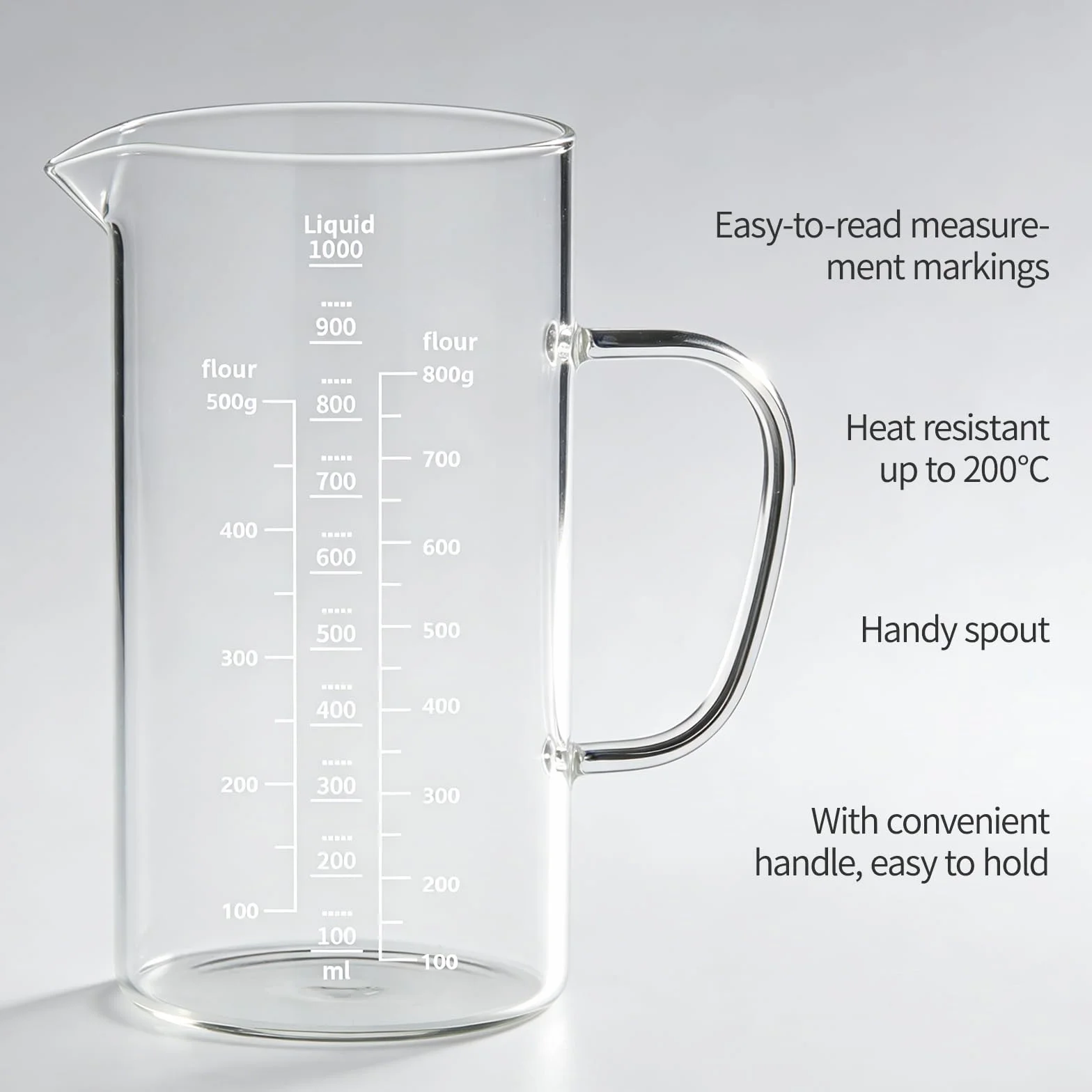 Vaso Batidora de Vidrio 1000ml Diámetro 9.5cm x H 17.5cm con Asa Resistente al Calor Apto para Lavavajillas
