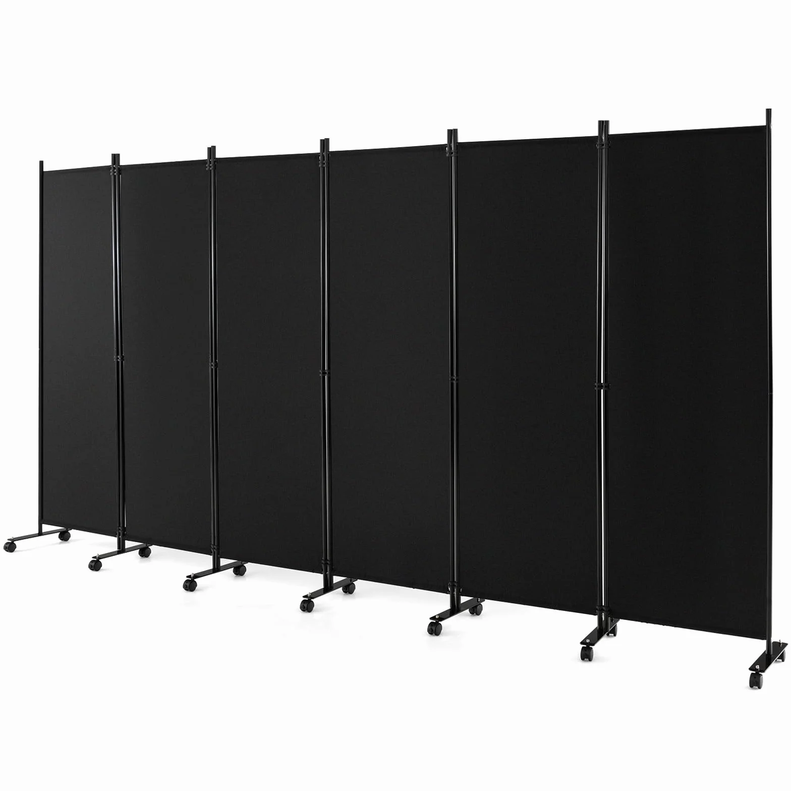 LIFEZEAL Biombo Plegable de 6 Paneles para Interior y Exterior, Divisor de Pie con 14 Ruedas, Pared Tabique, Estructura Metálica, Protección de la Intimidad, Separador de Espacios (Negro)