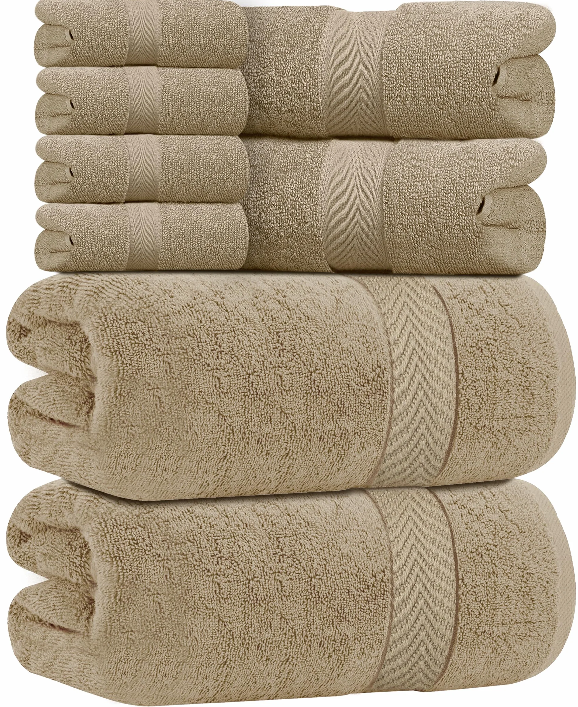 Oakias Juego de toallas de 8 piezas, color beige, 600 g/m², 2 toallas de baño, 2 toallas de mano y 4 paños de calidad, altamente absorbentes