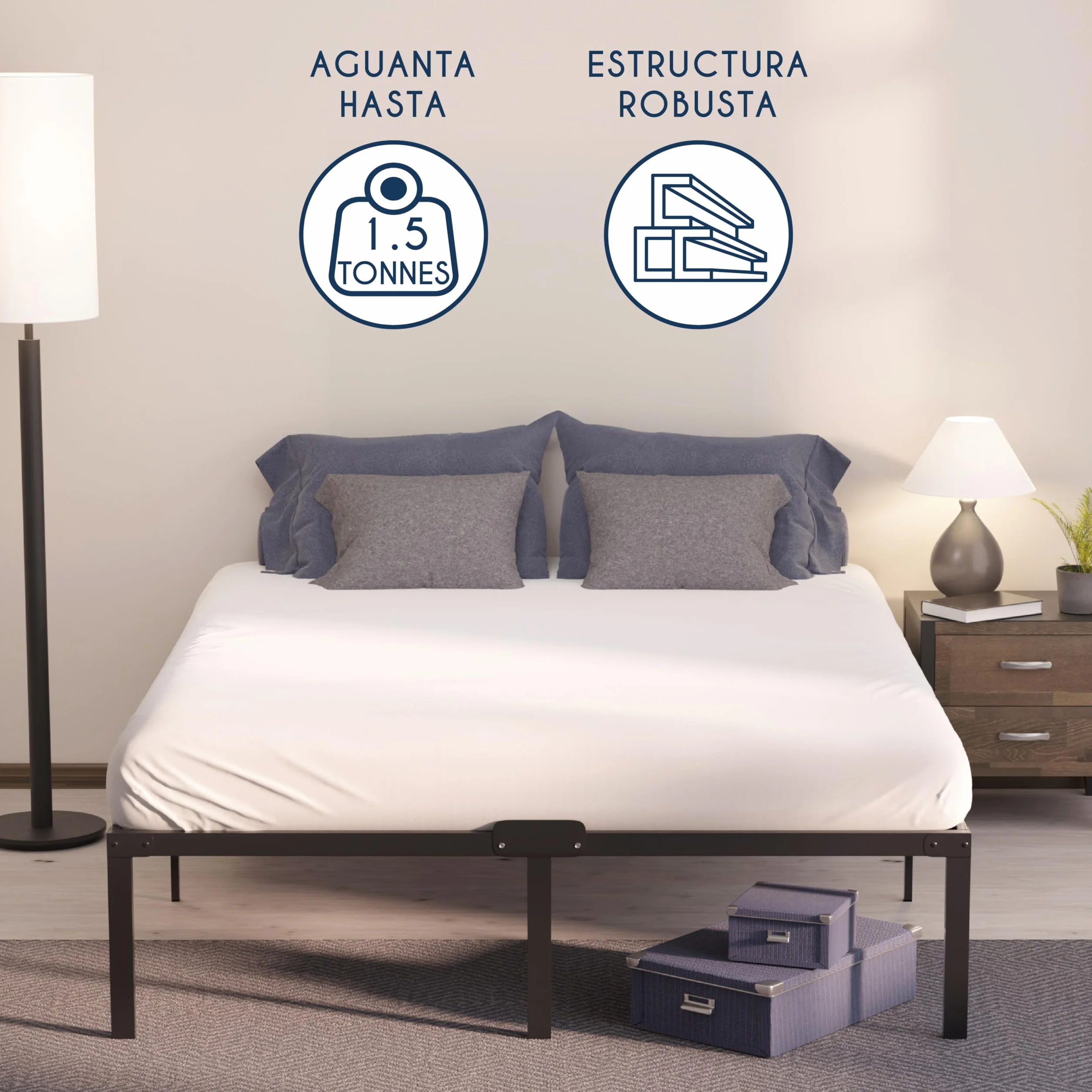 Dreamzie Cama de Metal 120x200 con Somier de Metal - Somier 120x200 con Patas - Altura de 45cm - Estructura Resistente, Montaje Sencillo, Gran Espacio de Almacenamiento