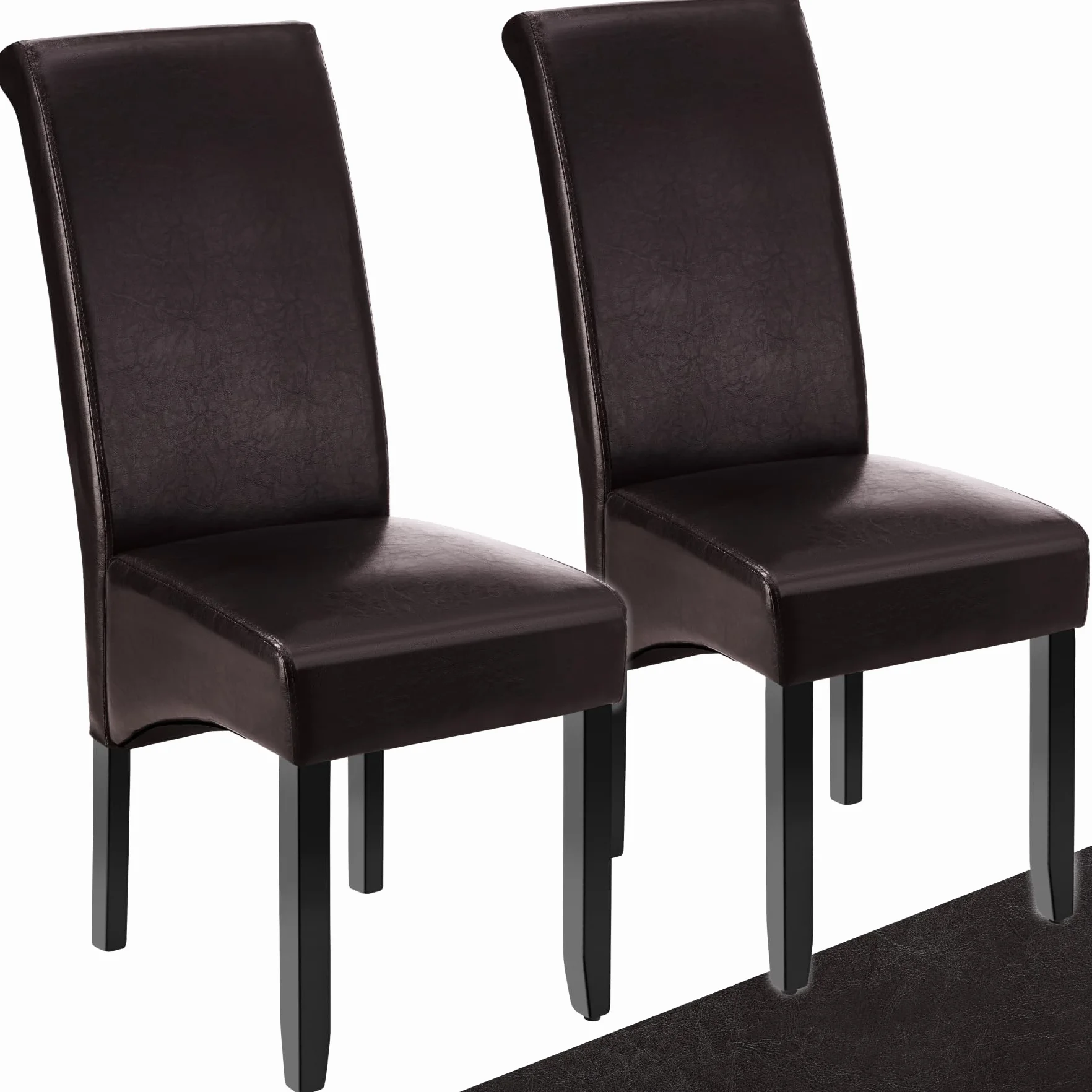 tectake® Set de Sillas de Comedor, Piel Sintética, Forma Ergonómica, Patas de Madera, Lacadas, Fácil de Limpiar, 106cm, Sillas Dormitorio, Sillas de Comedor, Sillas Salon - 2 Sillas Marrón