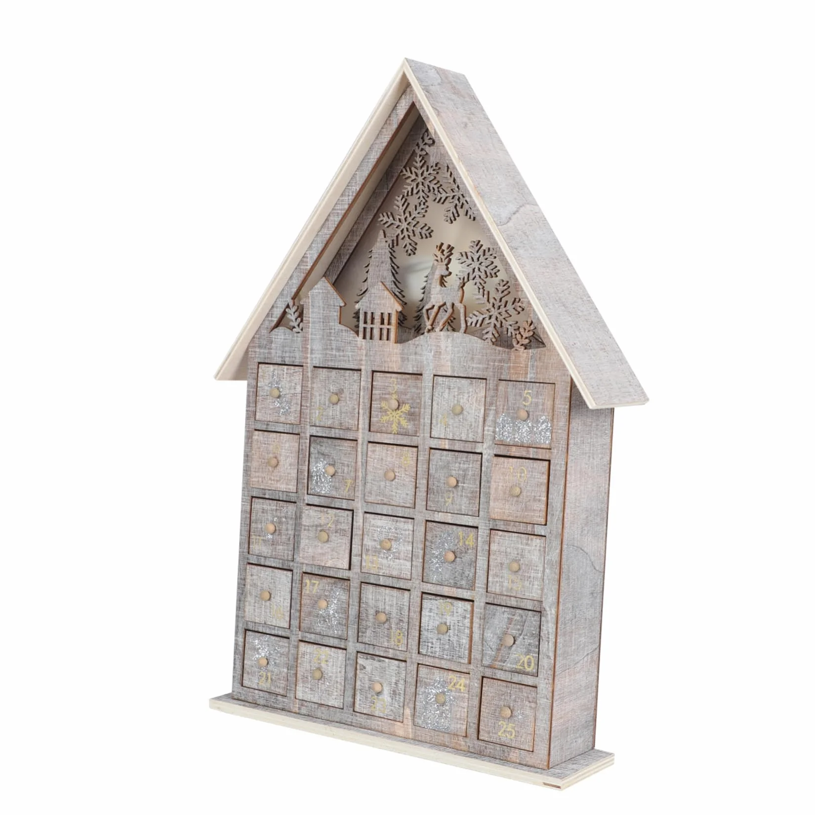 Calendario de Adviento Navideño con Luz de Madera Y Cajón Decoración Luminosa para Escritorio para Niños Y Niñas