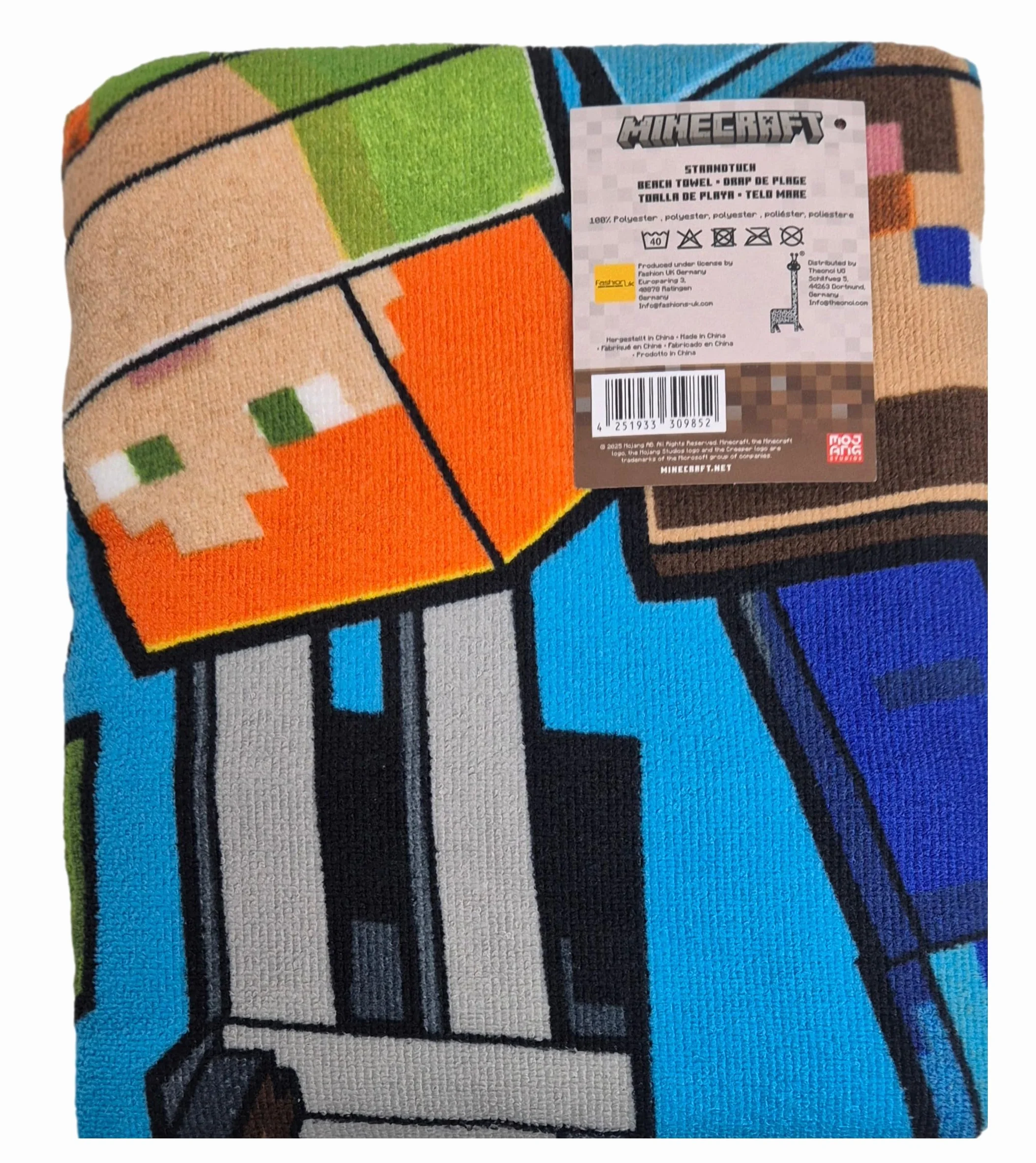 Toalla de baño infantil Minecraft Steve Alex 70 x 140 cm poliéster