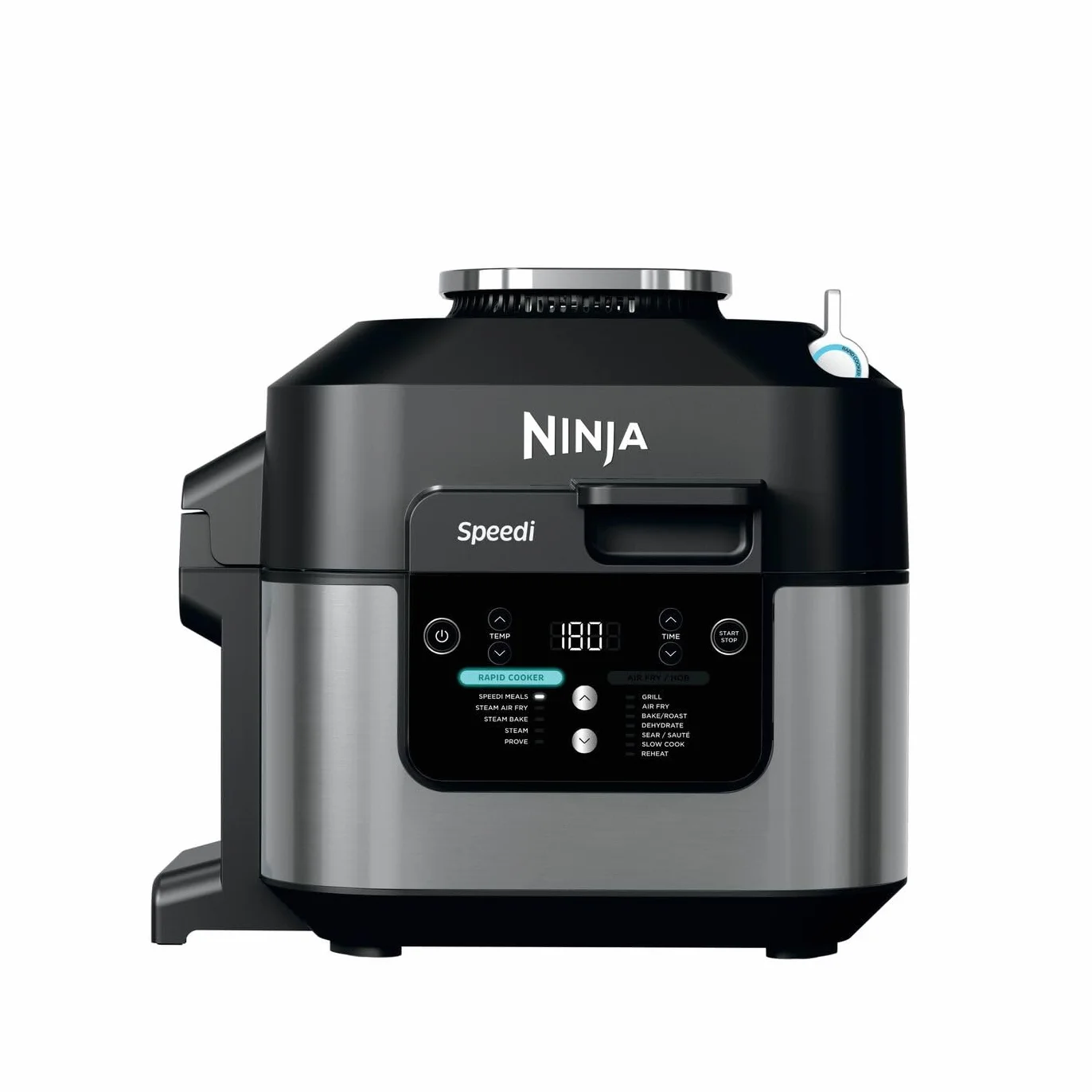 Ninja Speedi Olla Exprés Multifunción Rápida, Olla Eléctrica con Freidora Aire 5,7L, 10 en 1, Freidora sin Aceite, Horno, Cocción Lenta, al Vapor y más, 4 Porciones en 15min, Negro ON500EU