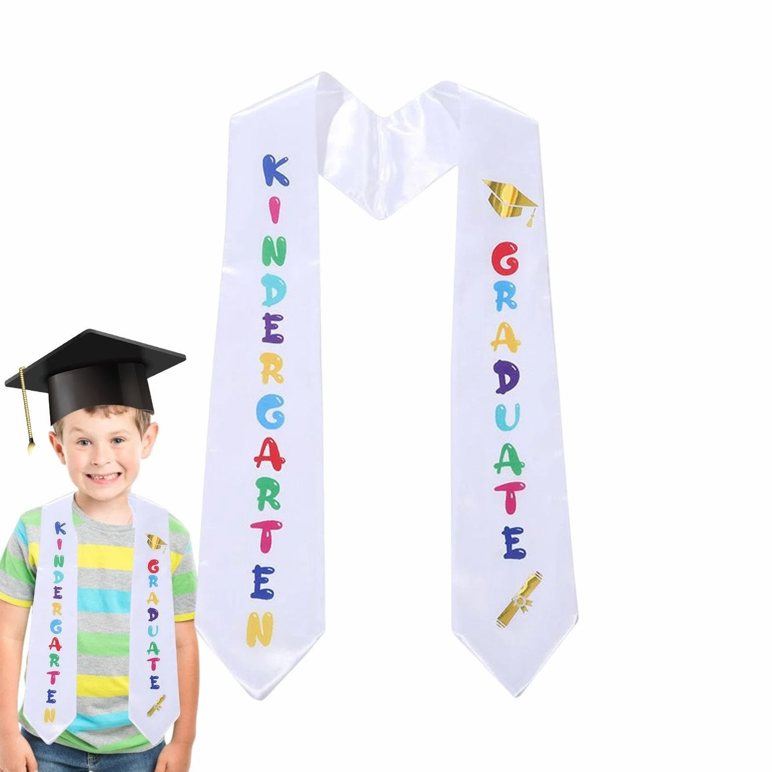 Estola de graduación 2023 de satén estampado para preescolar y jardín de infantes