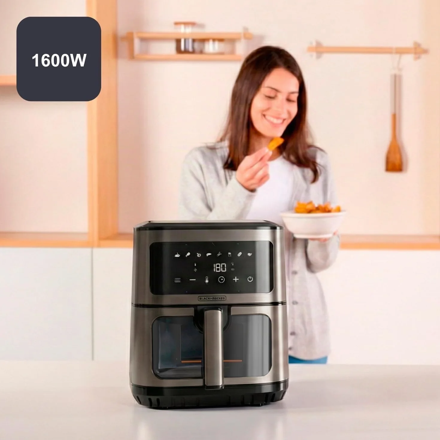 BLACK+DECKER - Freidora de Aire 6,5L, 1600W, 8 Programas, Pantalla Táctil