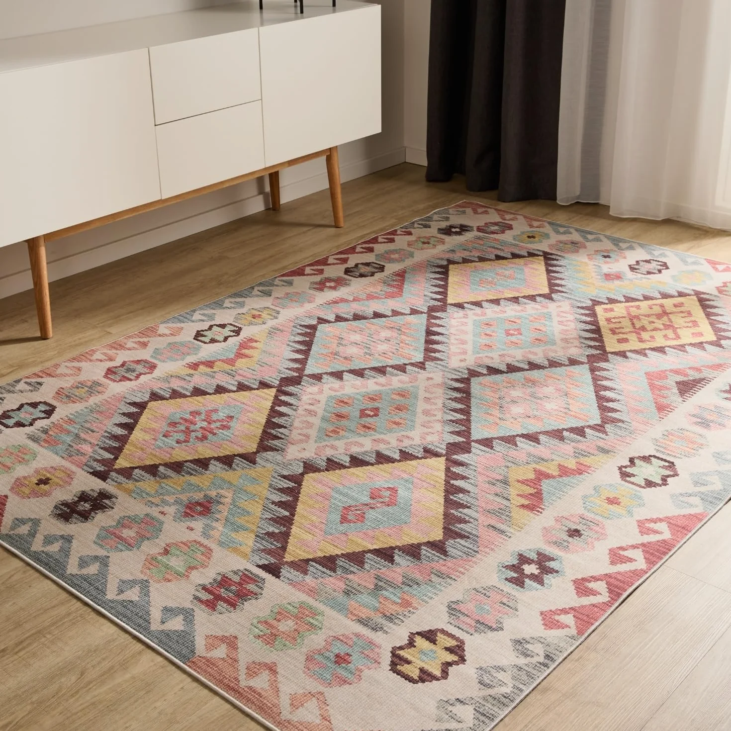 benuta Basic Alfombra Salon George - Multicolor 140x200 cm - Fibra sintética - Lavable - Rectangular & Estilo: Vintage, Elegante, Retro, Abstracto para Sala de Estar, Dormitorio, Entrada