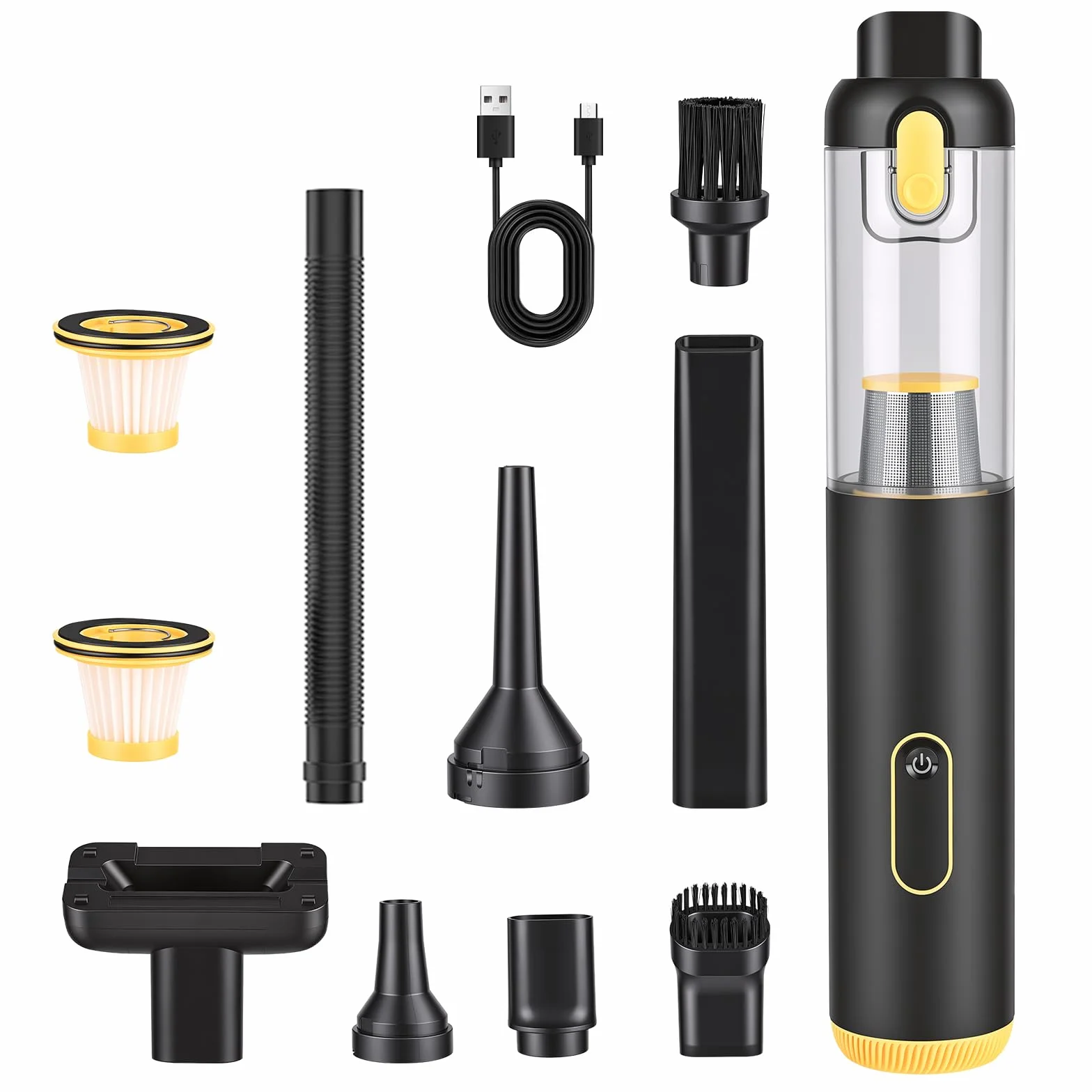 Aspirador Coche Potente Sin Cable – Aspirador de Mano 18.000 Pa, Mini Aspirador con Función Soplado e Inflado, 9 Accesorios, Ligero 506 g, para Coche