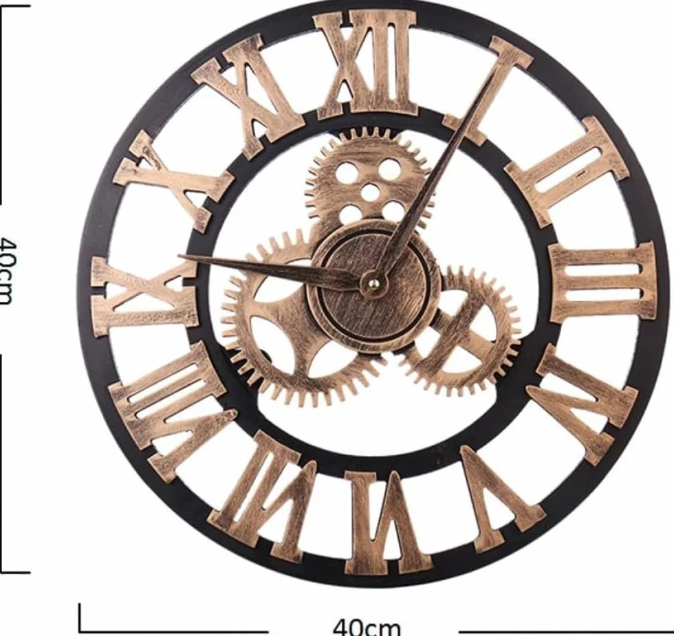 Reloj de pared grande de estilo industrial vintage, reloj de pared con diseño moderno 3D