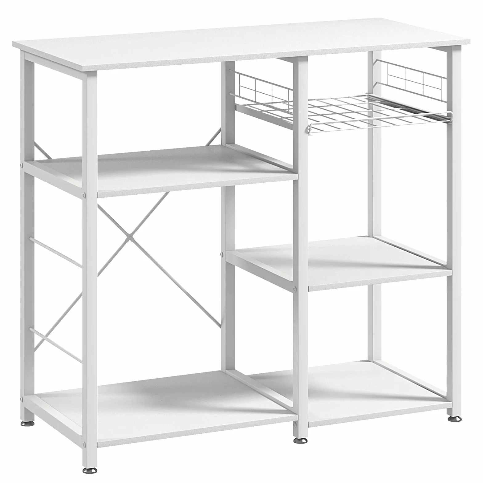 SogesPower Estantería para cocina con estante de almacenamiento y ganchos laterales, soporte para microondas, utilidad de organización, 3 niveles, cocina, salón y pasillo